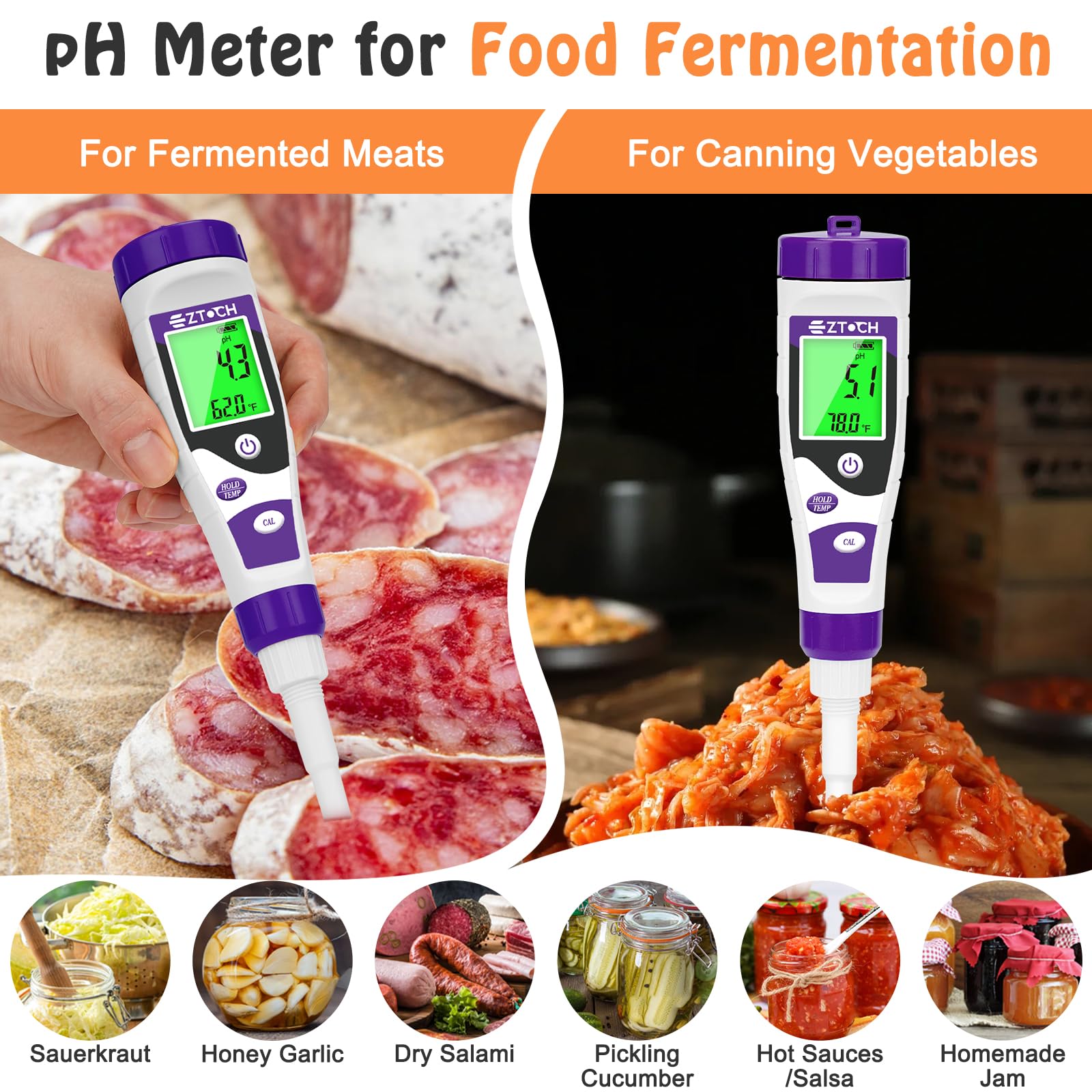Testeur de pH numérique pour la fermentation des aliments, la mise en conserve, testeur de pH intelligent pour pain, fromage, sauces, mesure le pH dans l'eau, le brassage, la viande, les