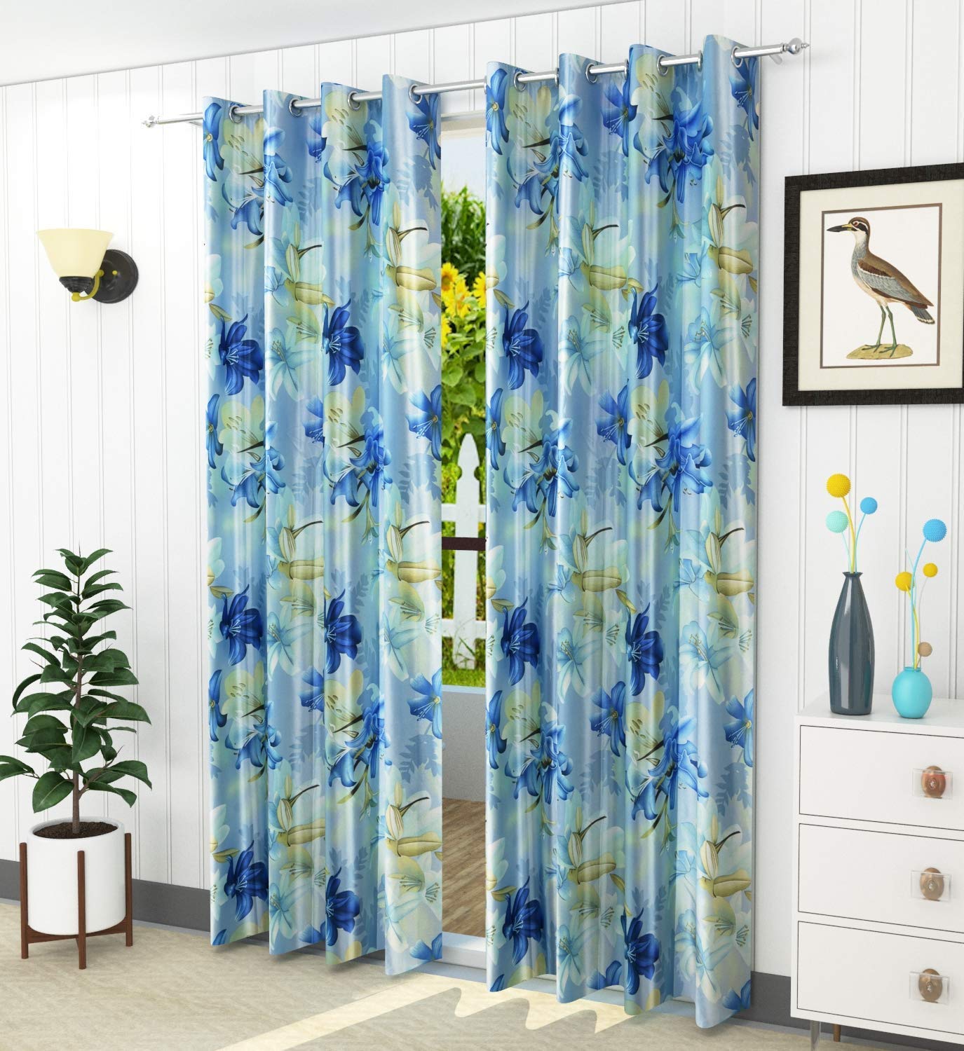 GOYCORS 2 Piece Premium Eyelet Floral Printed Polyester Door Curtain - Blue, (4 Feet x 8 Feet) (B08KB68C69) Amazon Price History, Amazon Price Tracker
