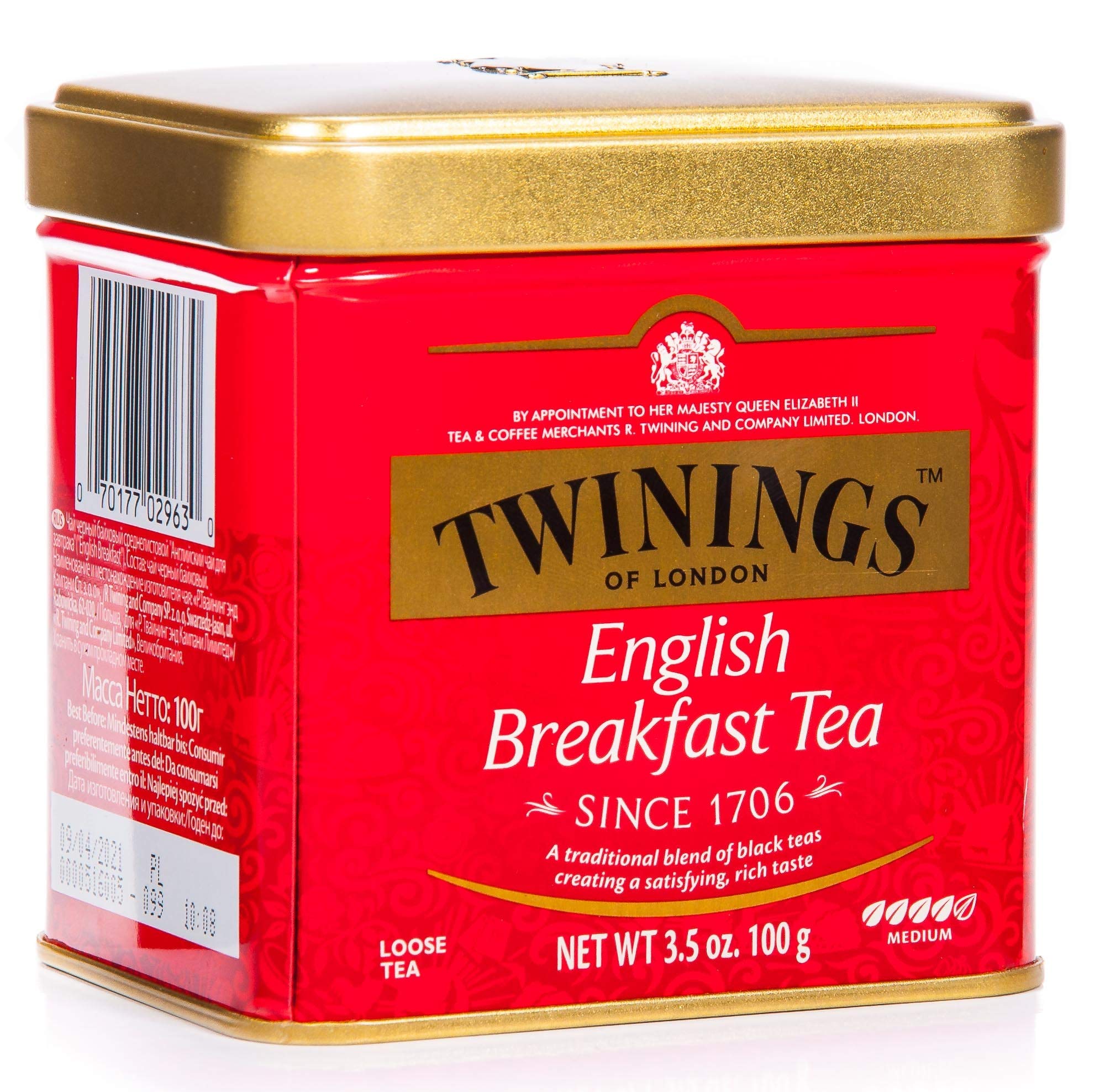 Twinings English Breakfast puszka 100 g, czarna herbata ∙ mocna czarna herba z najlepszych ogrodów herbaty Sri Lanki i Indien. Black Tea, 6 sztuk (6 x 100 g)