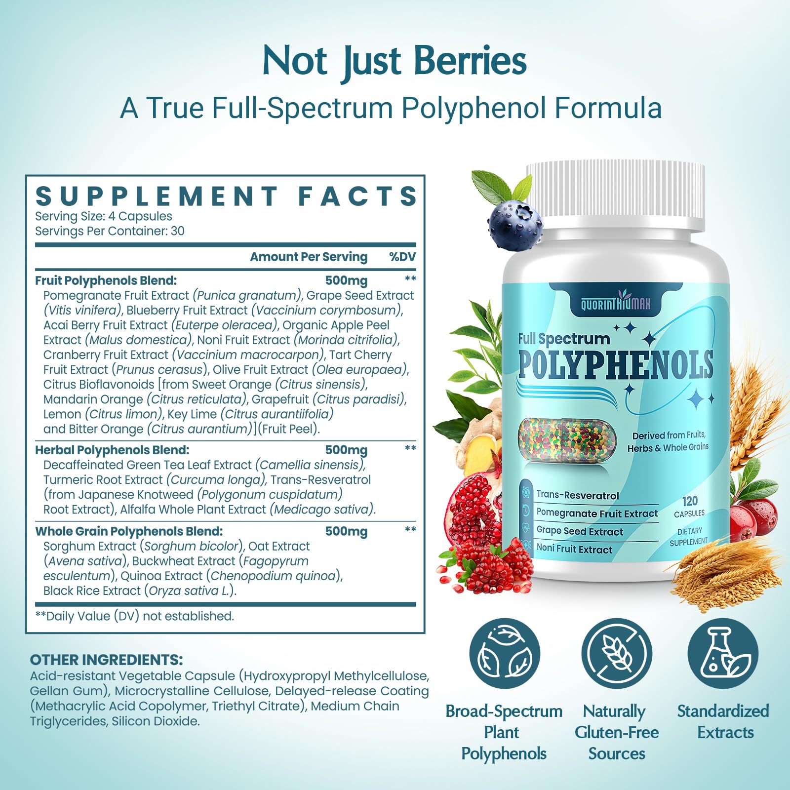 (240 Count) Polyphenols Supplement 1500mg – Over 20 Fruit, Herbal & Cereal Full Spectrum Polyphenol Complex with Resveratrol, Grape Seed & Green Tea – Tri-Color MicroBeadlets – Powerful Antioxidant — Amazon image 8