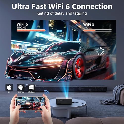 Miniatura 6 de Enfoque eléctricoKeystone automático Proyector con WiFi y Bluetooth, compatible con 1080P 4K nativo, proyector de cine al aire libre FUDONI para