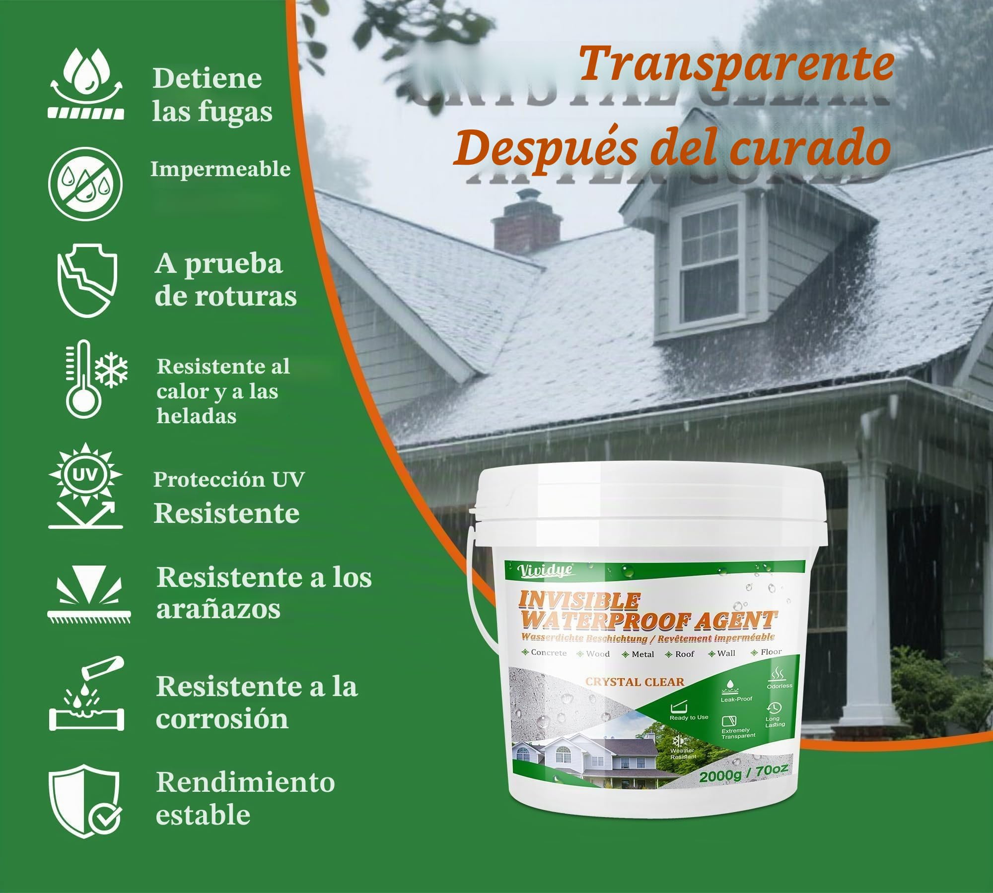 Sellador Impermeable Transparente 2KG - Sellador Fugas Agua para Terrazas, Techos y Fugas de Baño - Pintura Impermeabilizante Interior y Exterior, Recubrimiento Protección Impermeable para Hormigón