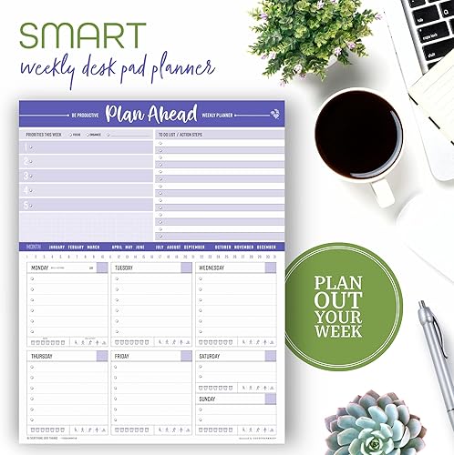 Miniatura 2 de Agenda diaria y semanal Bloc de notas Plan Ahead Be Productive Printed Made Design USA – 50 Lágrimas Premium Pad (Peri Purple)