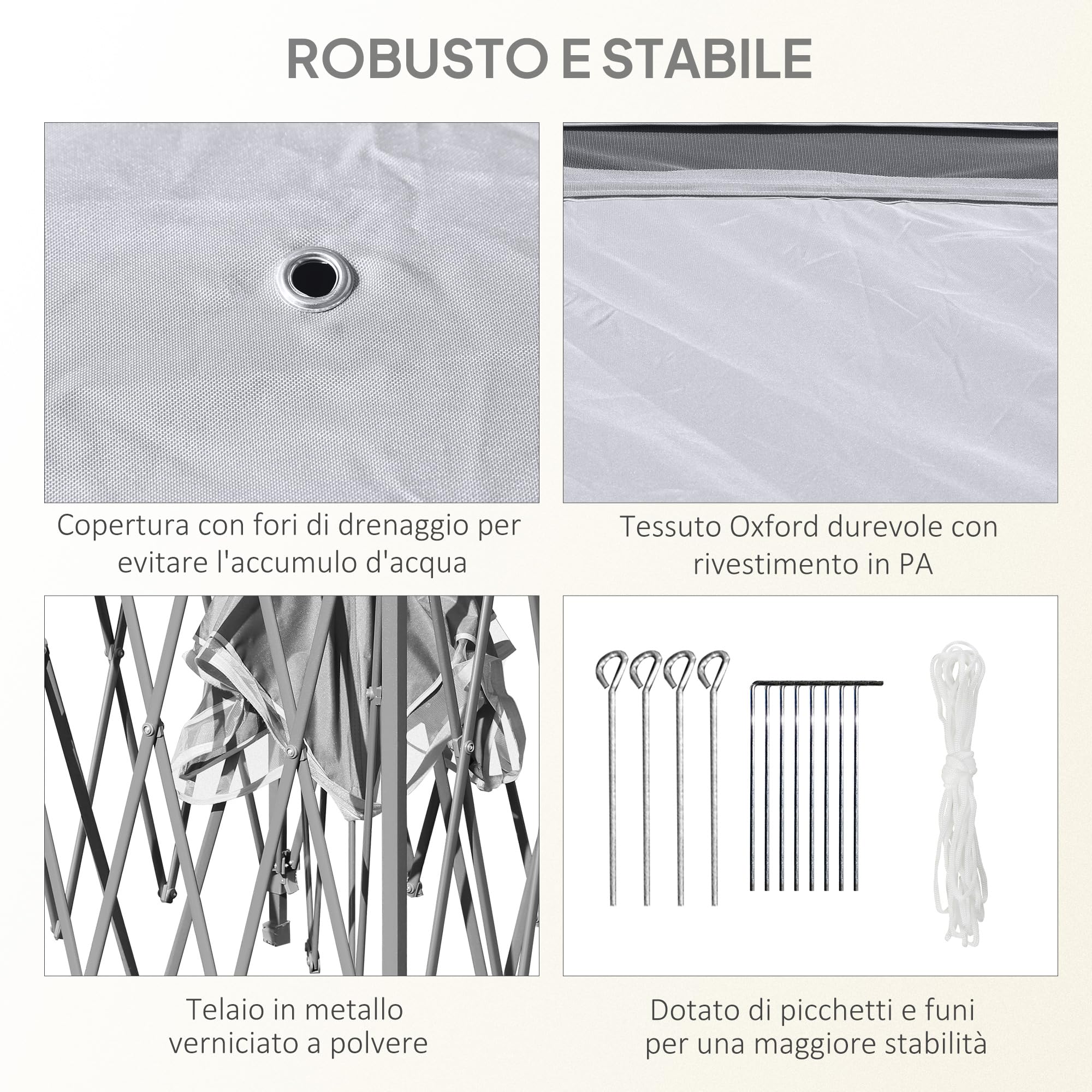 Outsunny Gazebo Pop Up 3.3x3.3 m Regolabile in Altezza su 3 Livelli con Zanzariere, Gazebo da Esterno con Tetto Doppio, Pannelli Laterali e Borsa da Trasporto in Metallo e Tessuto Oxford, Grigio