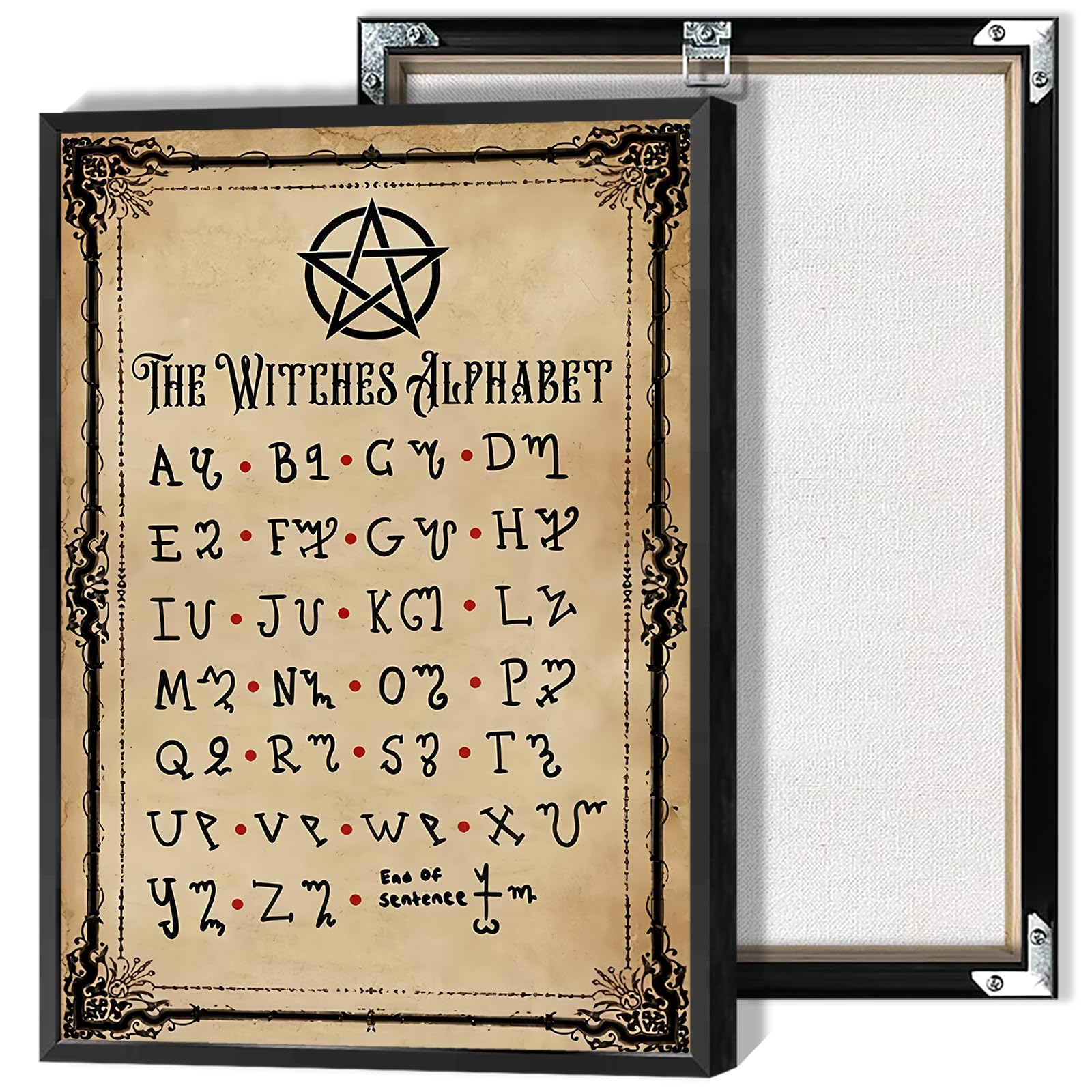 Vintage Witch Alphabet Poster Autumn Halloween Canvas Wall Art Ancient And Mystical Witchcraft Knowledge Prints Painting For Living Room Bedroom