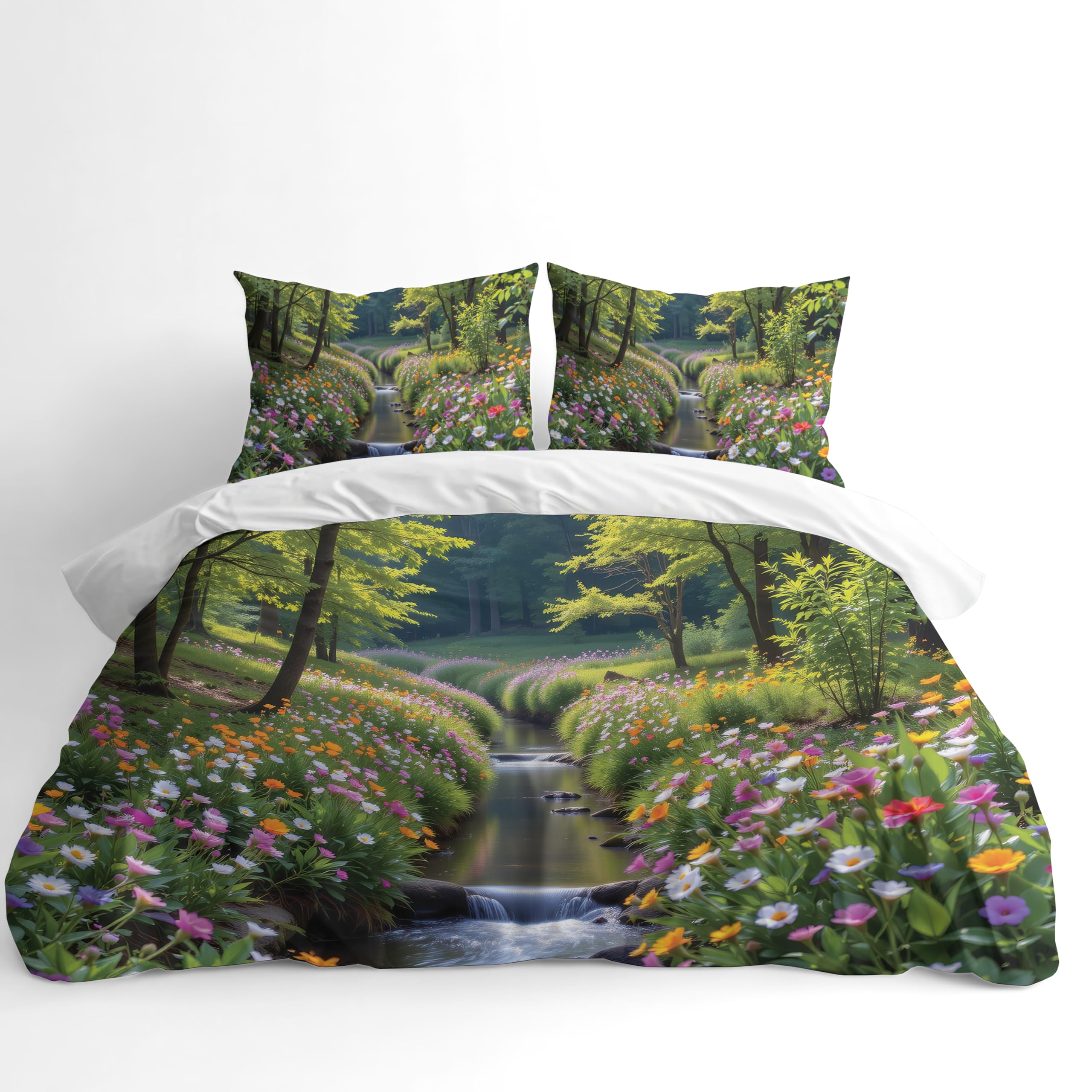 Adam Home 3D Digital Printed Spring Duvet Cover With Matching Pillowcases Home Bedroom Décor Microfiber King Bedding Set Made in UK |Waterfall Landscape