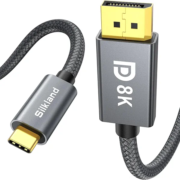 Silkland USB C to Displayport 1.4 Cable [8K 60Hz, 4K/2K 240Hz] Thunderbolt 4/3 to DisplayPort 6.6FT, Braided Type C to DP 32Gbps, HDCP, G-Sync,Compatible for iPhone 16/15,MacBook Pro/Air,Odyssey G8/G9