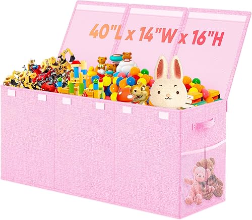 Caja de almacenamiento de juguetes extra grande con divisor de tapa, organizador de juguetes plegable resistente para niños, cajas de almacenamiento
