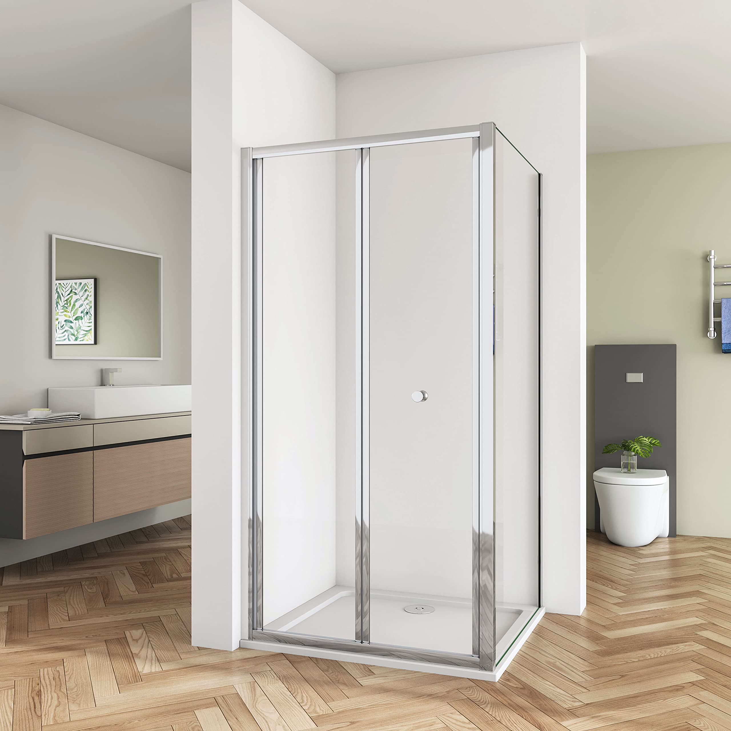 Biubiubath 800mm Bathroom Walk in Frame Bi Fold Shower Enclosure Shower Door and 760mm Side Panel