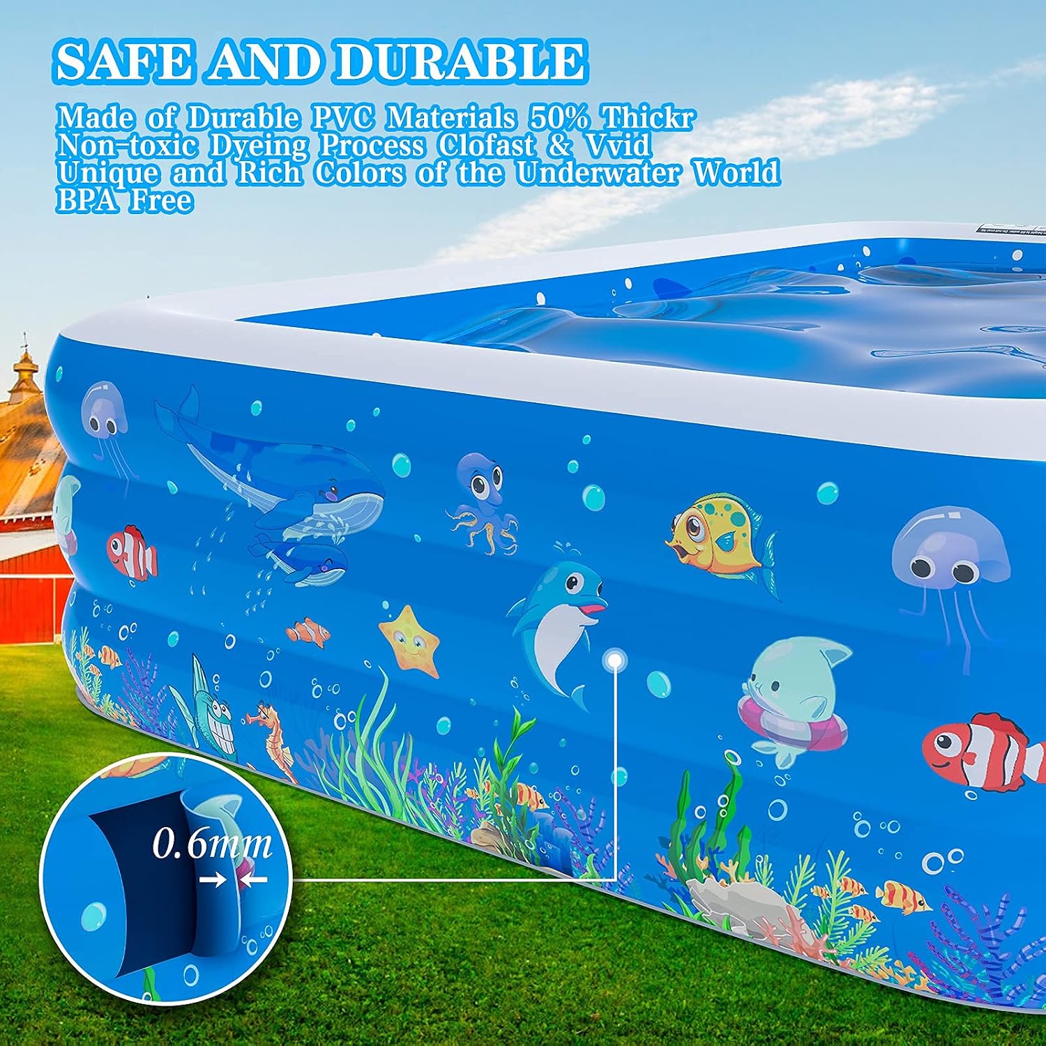 Suреr Sаlе 🛒 Inflatable Kiddie Swimming Pool, 120 x 72 x 22 in Swimming Pool, Swimming Pool for Kids, Adults Garden Outdoor & Indoor Swimming Pool,with Pillow and Water Outlet Pipe