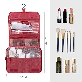 Lcsmaokin Large Capacity Toiletry Bag Travel Bag with Hanging Hook for Men and Women Waterproof Travel Cosmetic Bag Bathroom Storage Bag for Brushes Set, Full-Sized Shampoo, Toiletries, (Wine Red)