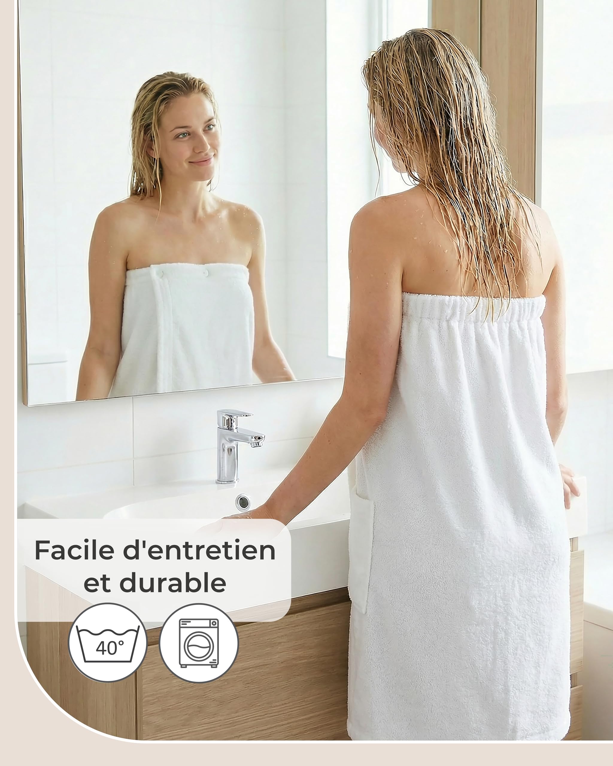 LAYNENBURG Paréo de sauna de qualité supérieure pour femme avec fermeture à boutons - 10 % coton - Certifié Öko-Tex 100 - Serviette de sauna pour femme - Serviette de sauna - Kilt avec élastique pour