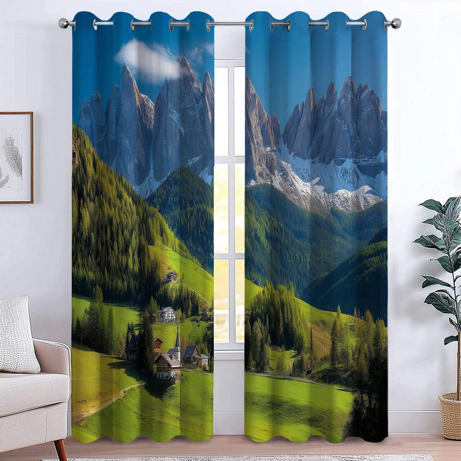 Générique Izolowane termicznie zasłony 110 L x 215 H cm, zestaw 2 stylowych zasłon górskich z przelotkami zaciemniającymi i redukcją szumów do sypialni i salonu - zielone