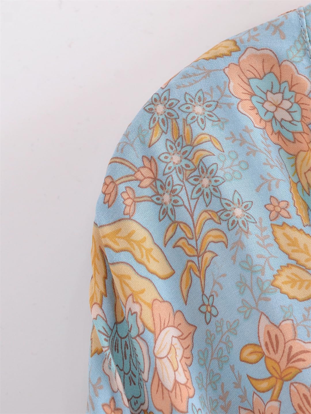 Kimono bohemio estilo playa cuello en V manga murciélago estampado floral bikini cubierta caftán