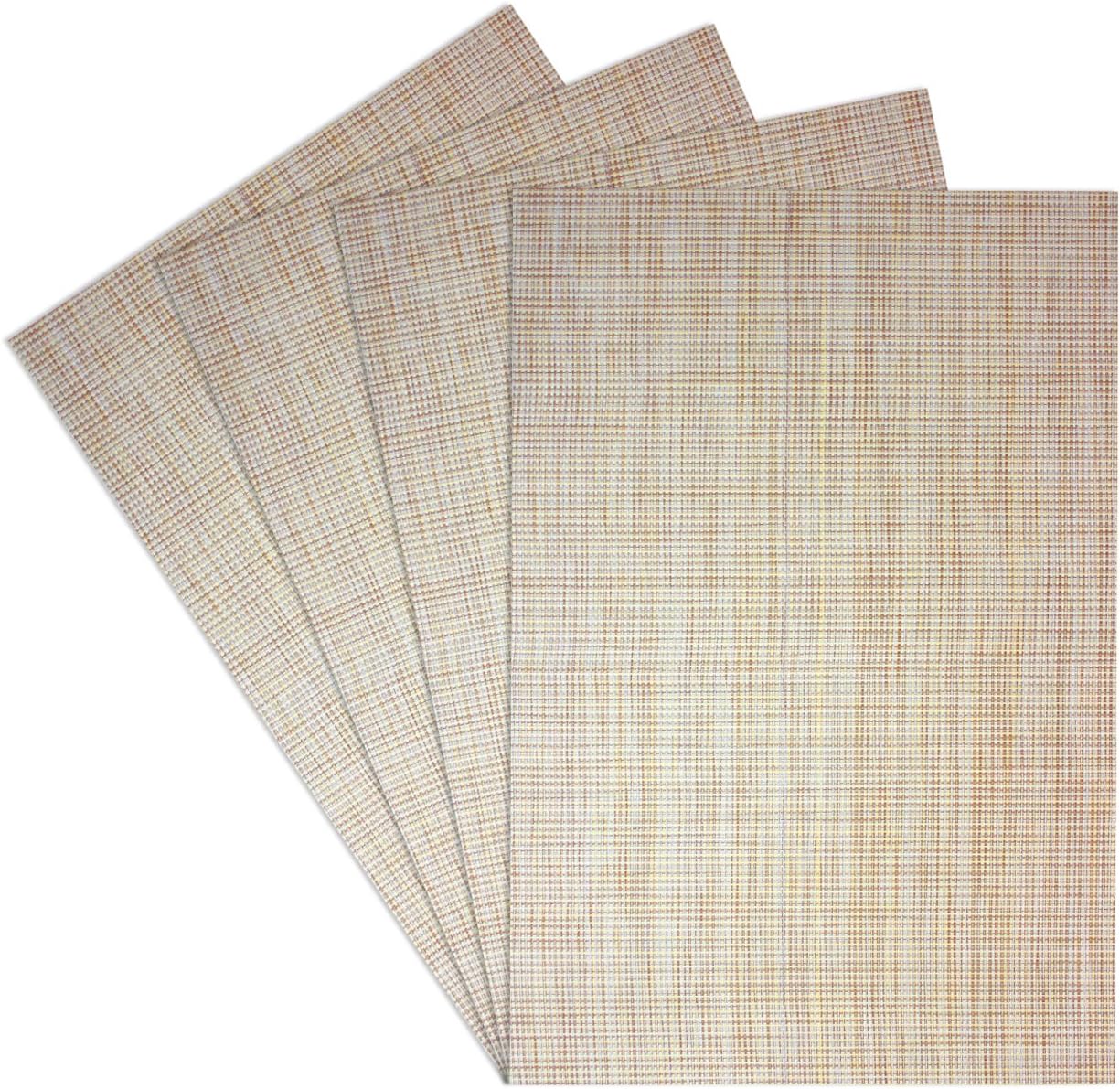 Kitchen PVC Placemats - Dining Room Heat Insulation Stain-Resistant Eat Mats for Table - Rectangle Washable Recycled Non-Slip Woven Plastic Vinyl Simple Style Place Mats,Set of 12,Gold Enrod