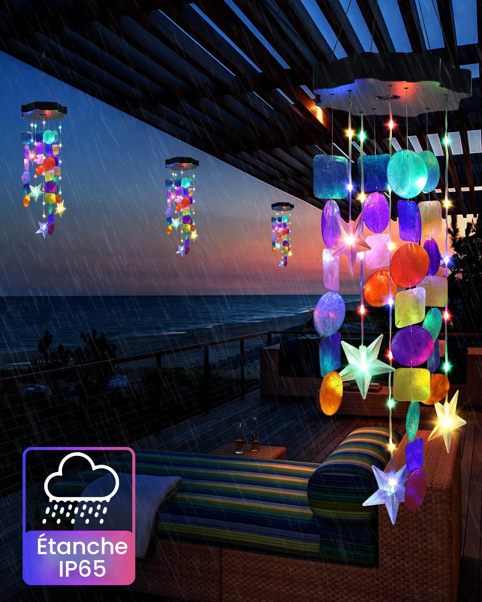 Carillon Solaire En Forme D'étoile De Mer Pour Maman, Grand-mère, Fille, Carillon éolien Solaire Coloré Pour Extérieur, Lumières Mobiles Décoratives