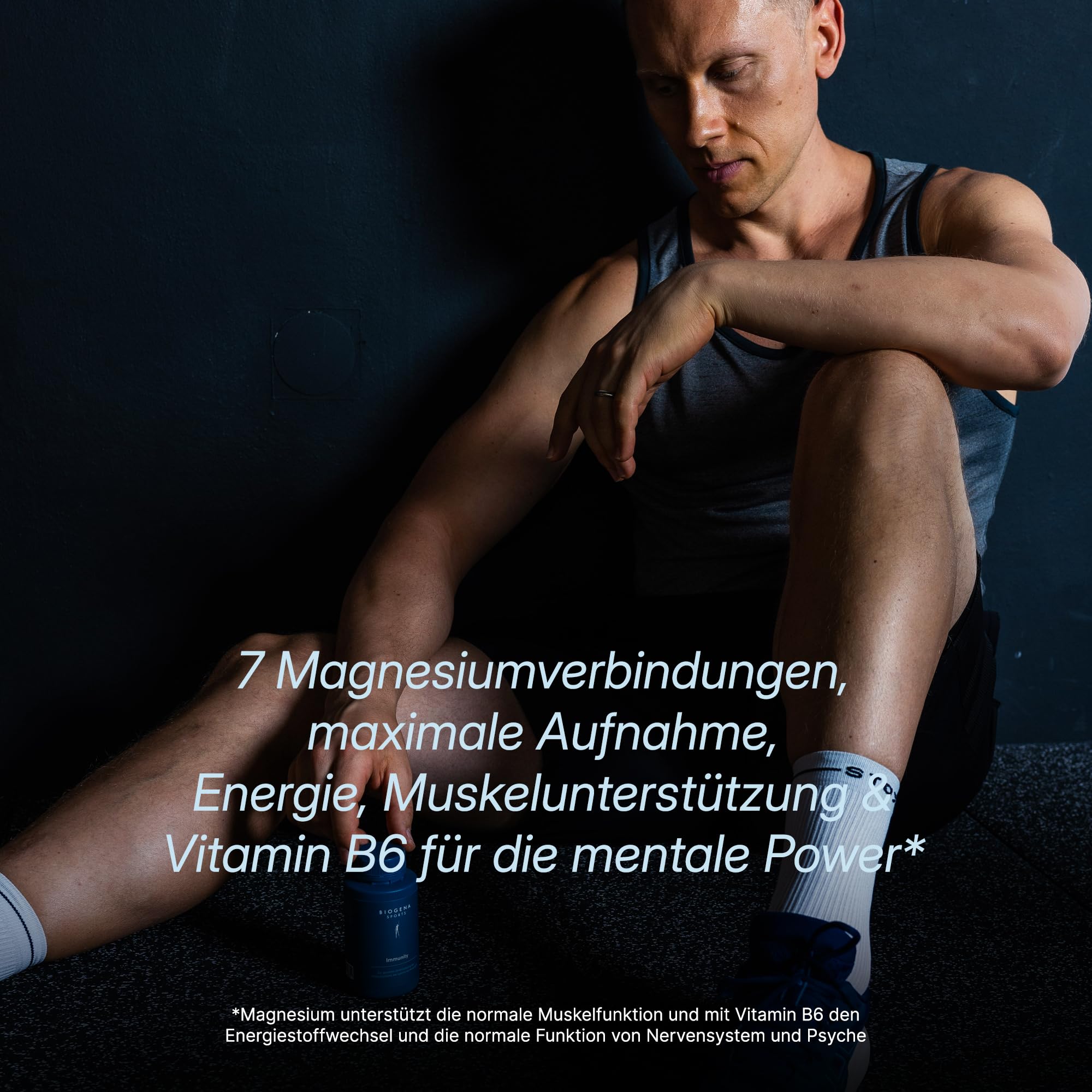 BIOGENA SPORTS Magnesium Sport - Magnesium Komplex mit Vitamin B6-7 Magnesiumverbindungen - Hohe Bioverfügbarkeit - Hochdosiert, Laborgeprüft & vegan - 120 Kapseln