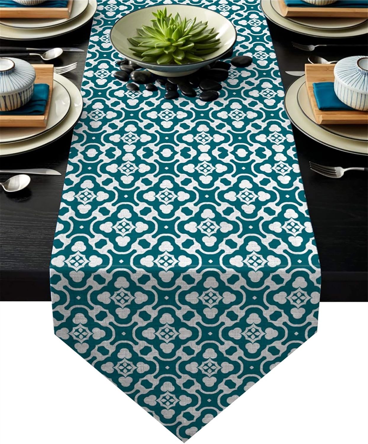 Table Decor Retro Green Pattern Table Runner Dresser Scarves Kitchen