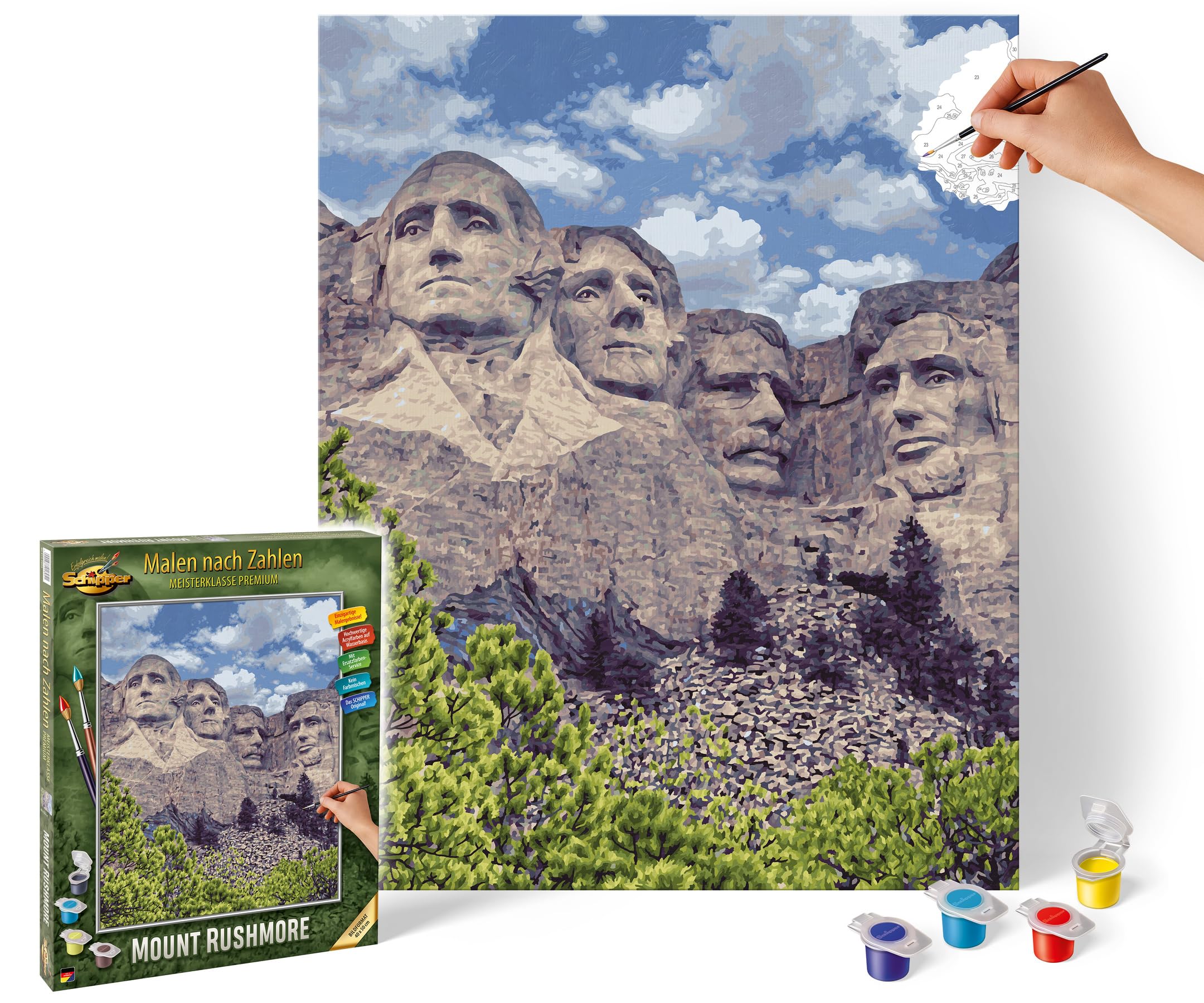 Schipper 609130895 Paint by Numbers - Mount Rushmore - Painting Pictures for Adults, Includes Brush and Acrylic Paints, 40 x 50 cm