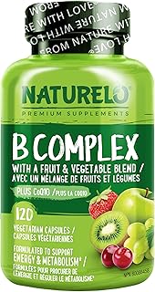 NATURELO Vitamin B Complex with Methyl B12, Methyl Folate, Vitamin B6, Biotin Plus Choline, CoQ10, and Fruit & Vegetable Blend - Supports Energy & Healthy Stress Response - Vegan - 120 Capsules