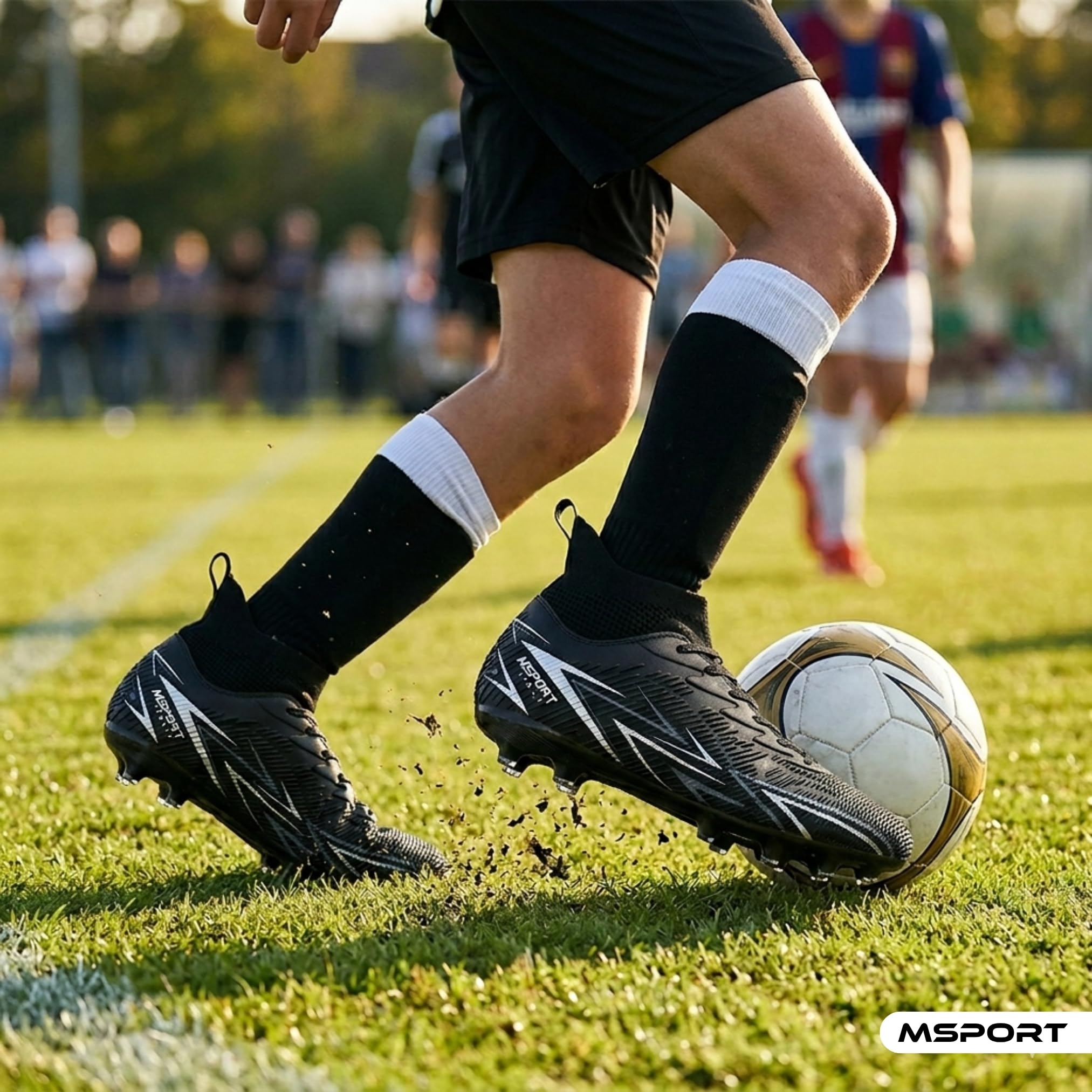 Msport Chaussures de Football Enfants/Adolescents à Crampons – Antidérapantes, Légères et Confortables – Idéales pour Gazon Naturel et Synthétique
