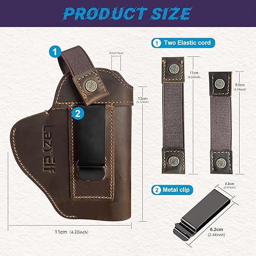 Miniatura 5 de lazyElf Funda de pistola de cuero genuino para pistolas, pistolas, diestros, zurdos, transporte oculto para Glock 194343X, Taurus G2CG3CG3 tamaño