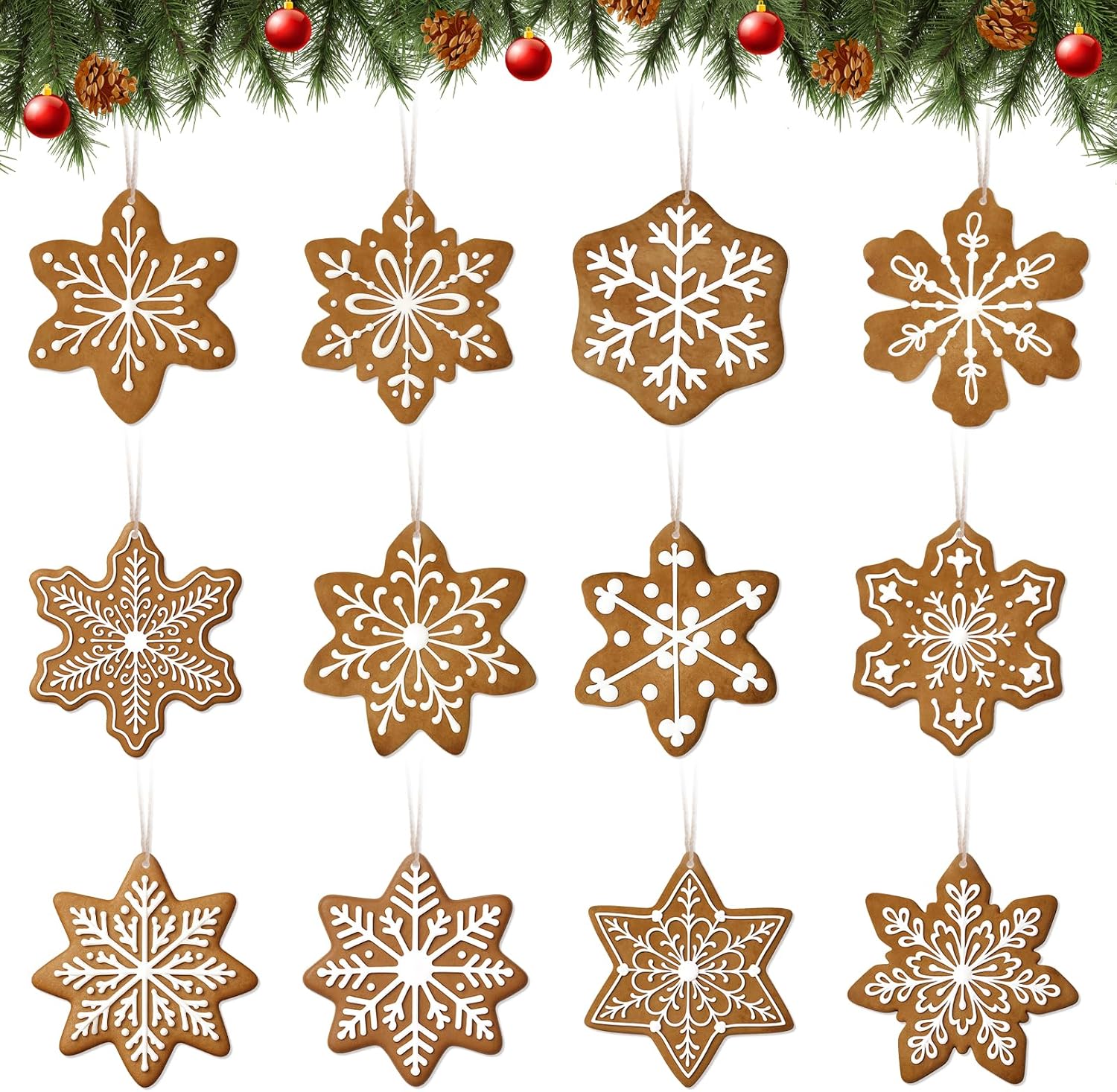 Christmas Tree Decorations 24Pcs Wooden Gingerbread Snowflake Tree Ornaments Merry Christmas Funny Cute Xmas Hanging Ornaments for Indoor Home Mantle Fireplace Party Supplies Christmas Tree Decorations 24Pcs Wooden Gingerbread Snowflake Tree Ornaments Merry Christmas Funny Cute Xmas Hanging Ornaments for Indoor Home Mantle Fireplace Party Supplies