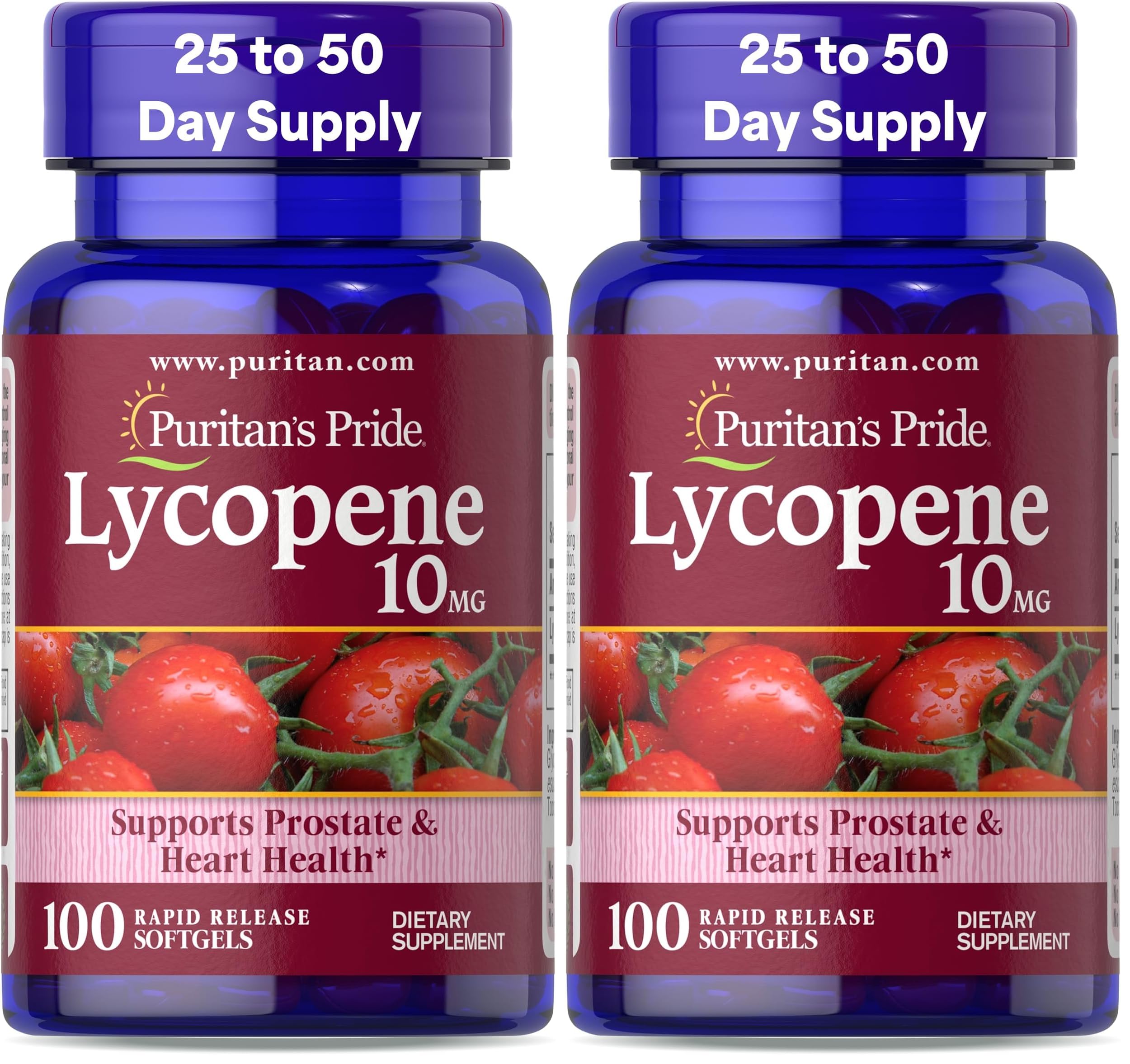 Puritan's Pride Premium Lycopene 10mg, Dietary Supplement for Prostate, Antioxidant, Heart Health, and Overall Health Support, 100 Softgels (Pack of 2) 100 Count (Pack of 2)