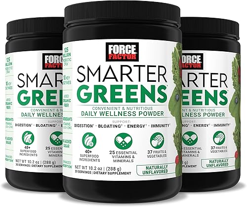 Miniatura 12 de Force Factor Smarter Greens Daily Wellness Powder, Greens Superfood Powder para apoyar la salud intestinal, la hinchazón y la digestión, con más