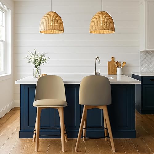 Miniatura 21 de 2xhome Juego de 2 taburetes de bar de altura de mostrador | Asiento de plástico moldeado moderno de mediados de siglo | Patas de madera maciza con