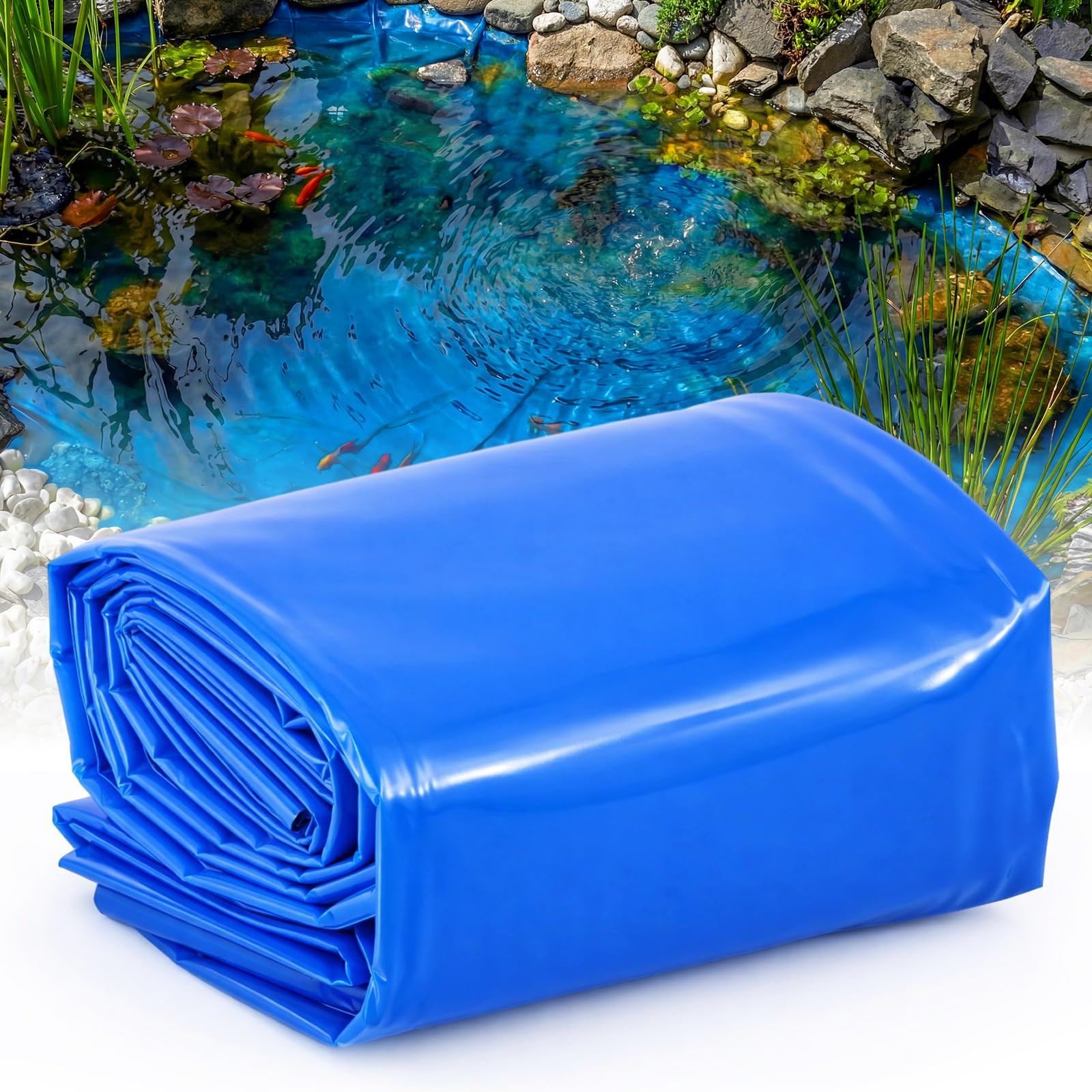 Fanfanwin 6 x 10 ft Blue Pond Liner 20 Mil Fish Plant Pond Hdpe Liner for Pool Outdoor Ponds Koi Ponds Garden Fountain Waterfall Streams Fountains