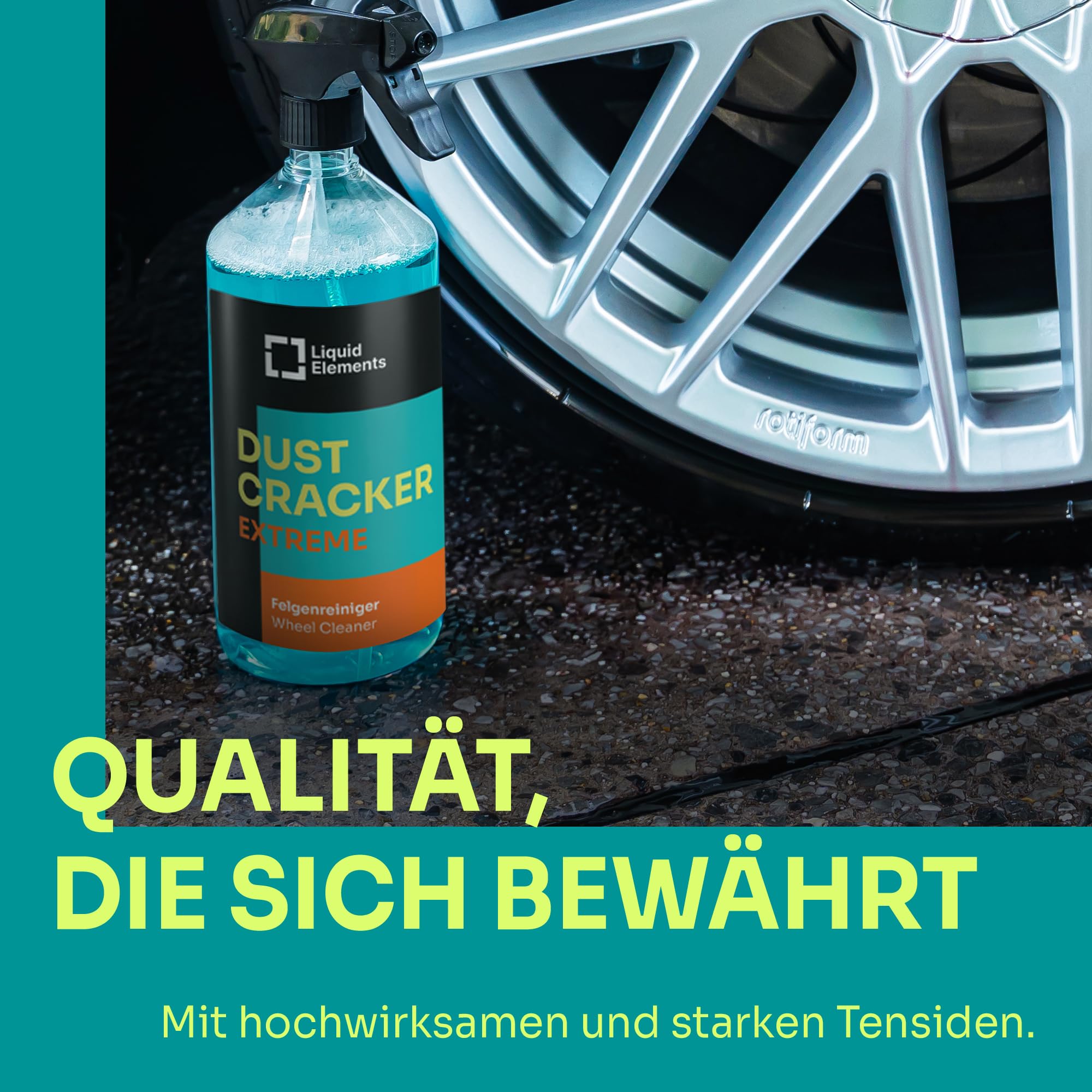 Liquid Elements – Felgenreiniger Dust Cracker Extreme 5 Liter – Reiniger für Alufelgen & Stahlfelgen – entfernt hartnäckigste Verschmutzungen – säurefrei & pH-neutral