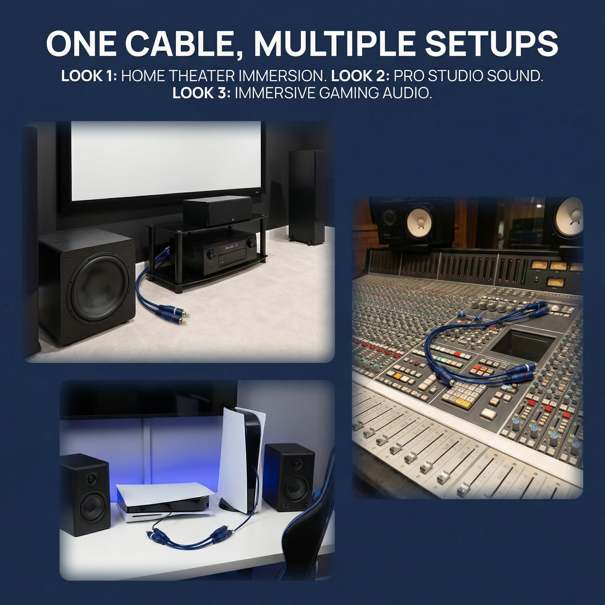 2 cables divisores RCA en Y, 1 macho a 2 hembra, adaptador de audio y video para altavoz de subwoofer, cine en casa, amplificador