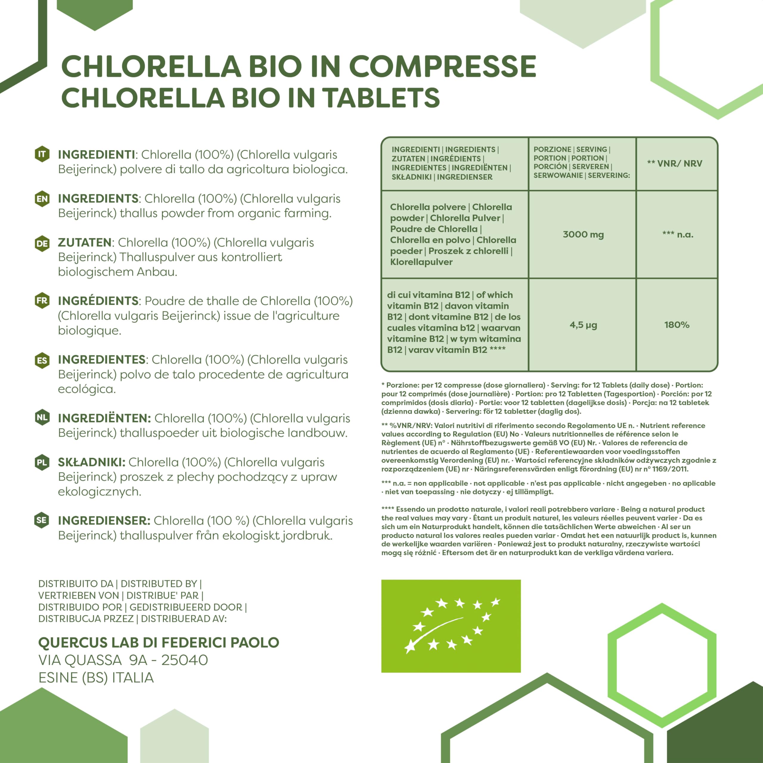 ERBOTECH, 800 organicznych tabletek chlorelli, czyste kapsułki chlorelli w opakowaniu 200 g, bogate w żelazo, kwasy omega 3 i witaminę B12, bezglutenowe, odpowiednie dla wegetarian i wegan