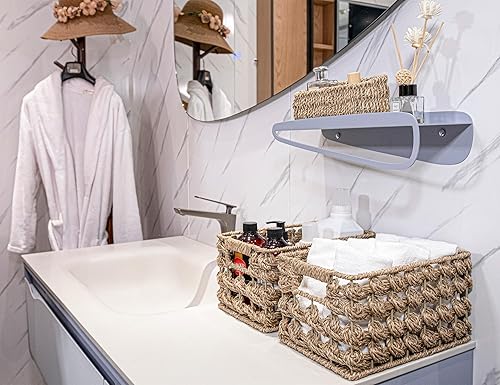 Miniatura 2 de Ellinia Cestas de almacenamiento de mimbre, cestas de pastos marinos para organización de mostradores, cestas rectangulares tejidas a mano para