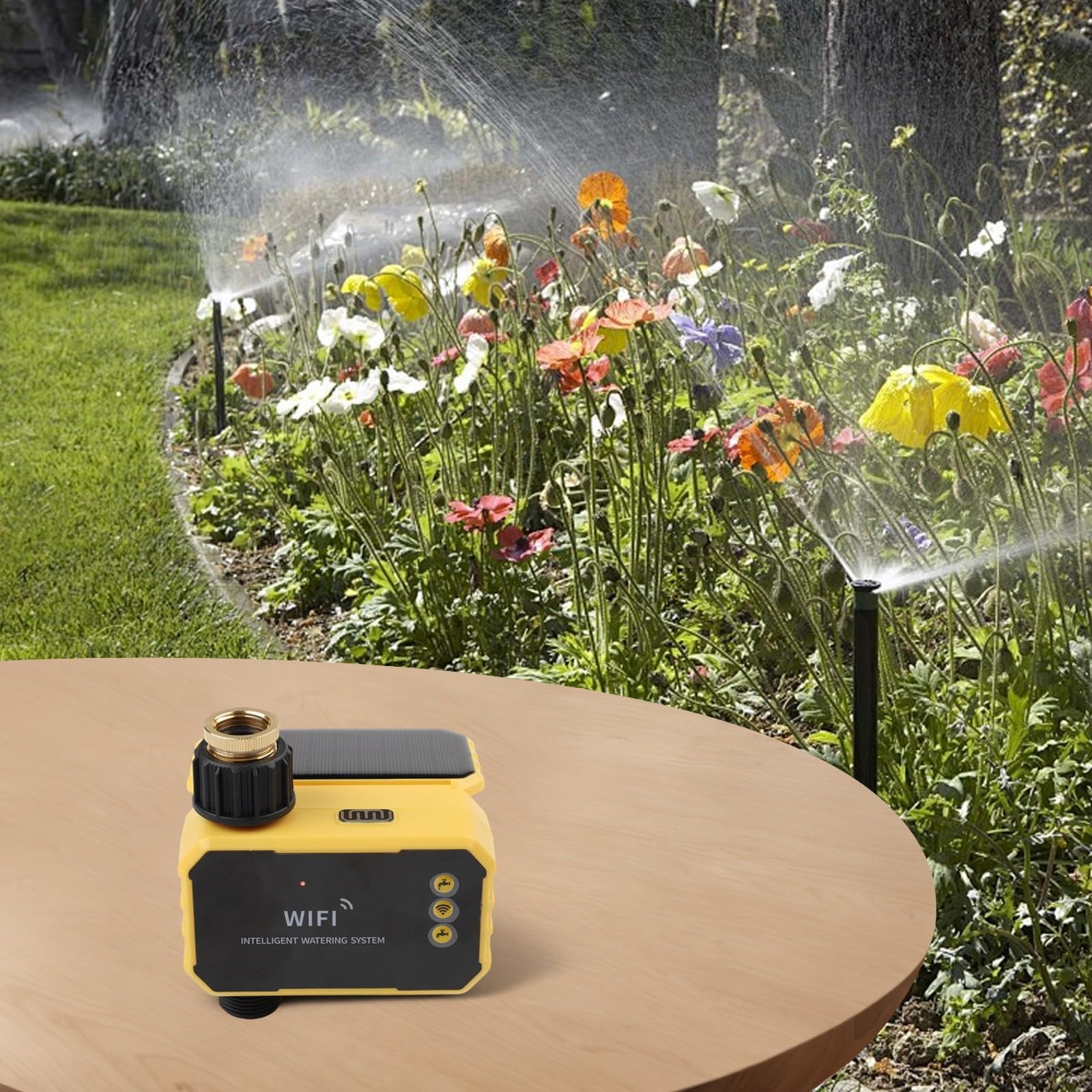 Timer di irrigazione solare intelligente per 1/2 prese, sistema di irrigazione automatico con controllo APP con sensore di pioggia, USB e alimentazione solare, per giardino, prato, uso