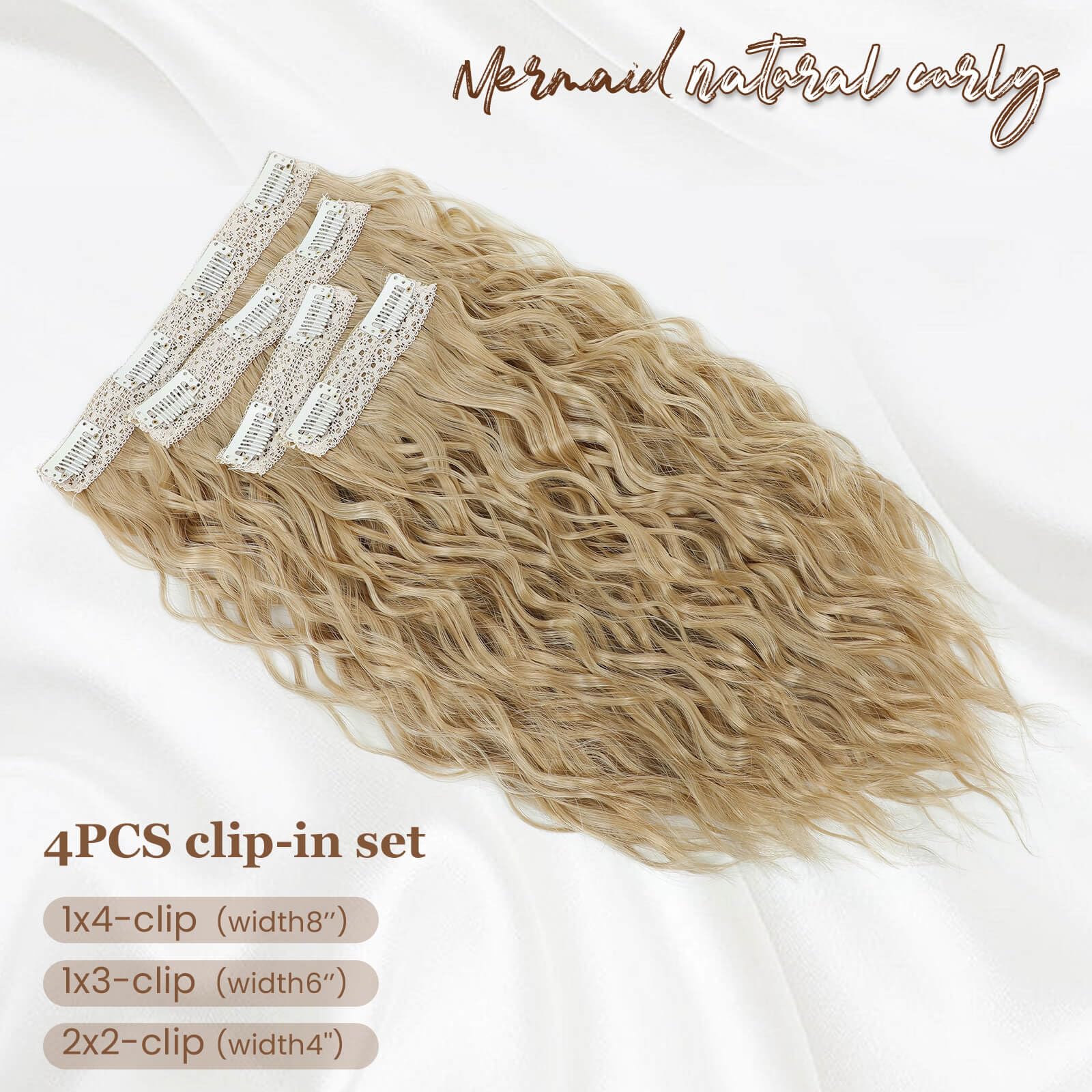 Flyroseing Hair Extensions Clip in,4PCS Blonde 14" Short Curly Hair Extensions Seamless Lace Weft Natural Soft Mermaid Waves Hairpieces for Women - Image 2
