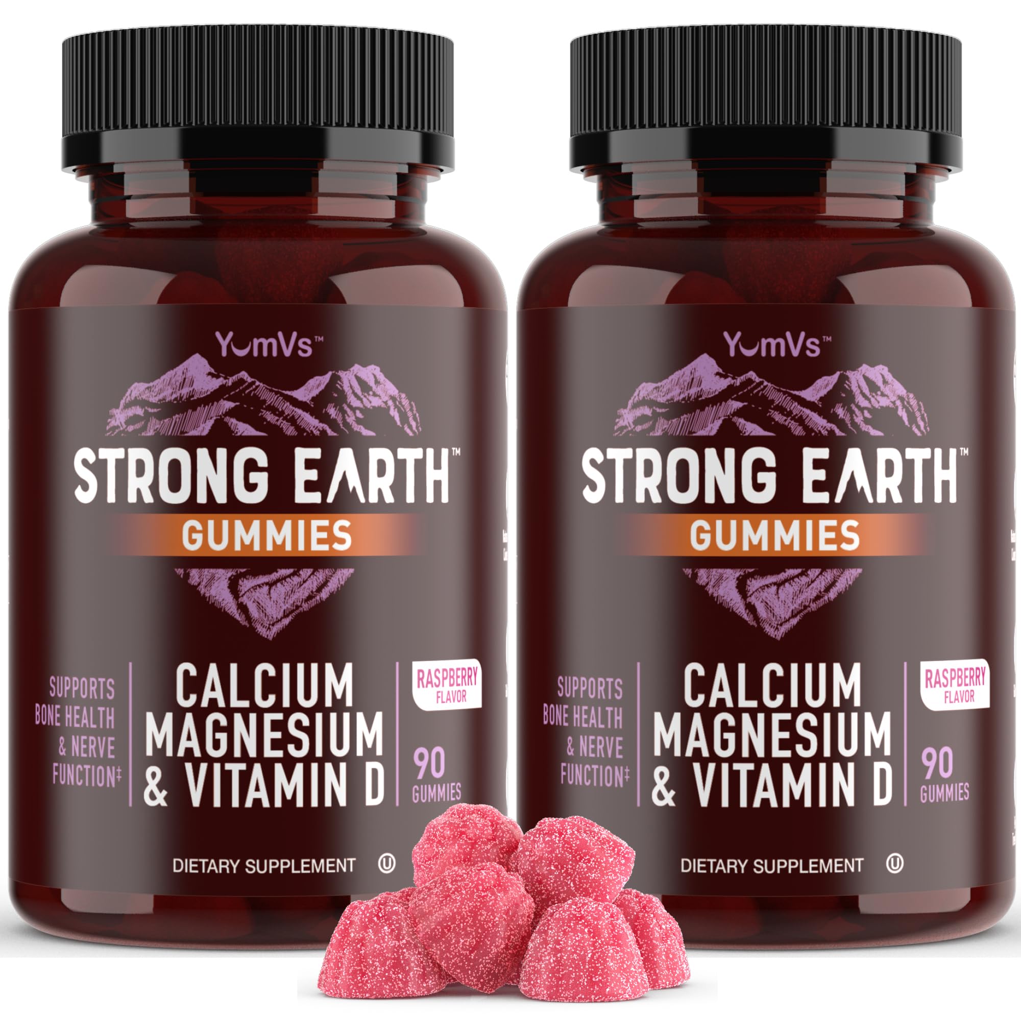 YUM-V'S Strong Earth Calcium, Magnesium, Vitamin D3 Gummies - Vitamin Gummies Calcium Supplement for Strong Bone Health Gummies - Kosher 90 Count (