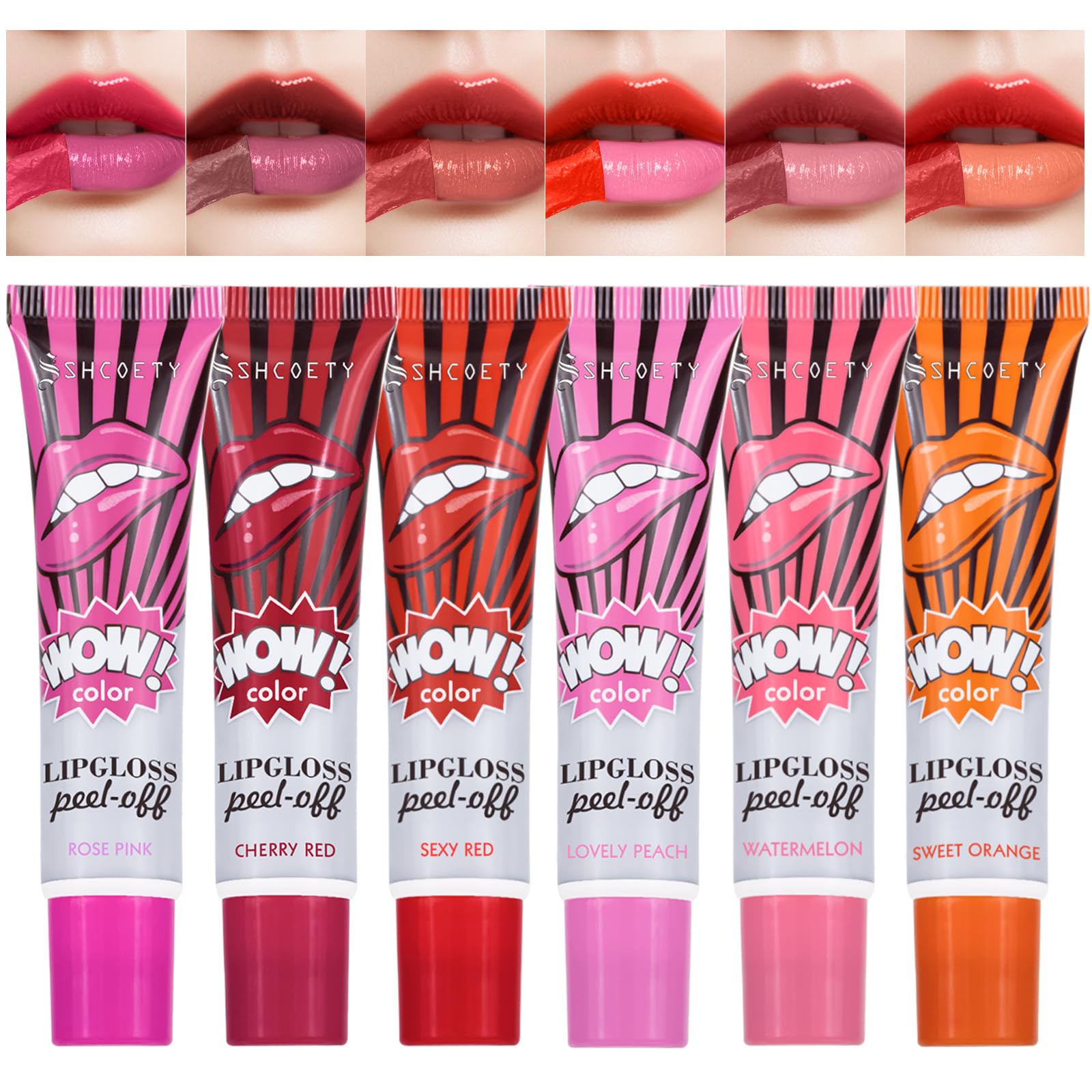 YBUETE6 Colors Peel Off Lip Stain, Long Lasting Lip Tint Stain, Waterproof Matte Lip Gloss, Nonstick Cup Lip Stain Makeup, Tattoo Magic Color Lip, Peel Reveal Lip Tint Makeup for Women