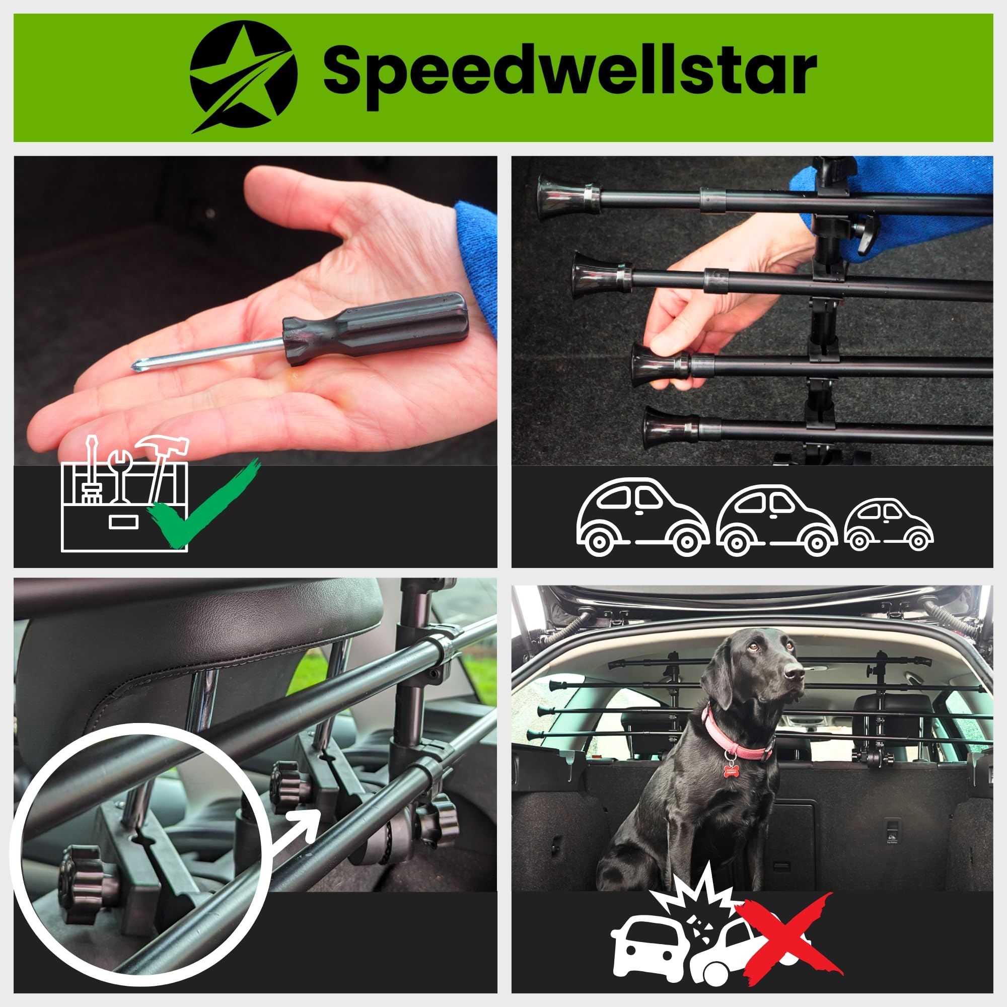Speedwellstar Griglia Divisoria Cane Bagagliaio Auto Universale Regolabile – Barriera in Metallo Robusta con Fissaggio Poggiatesta – Extra Robusta