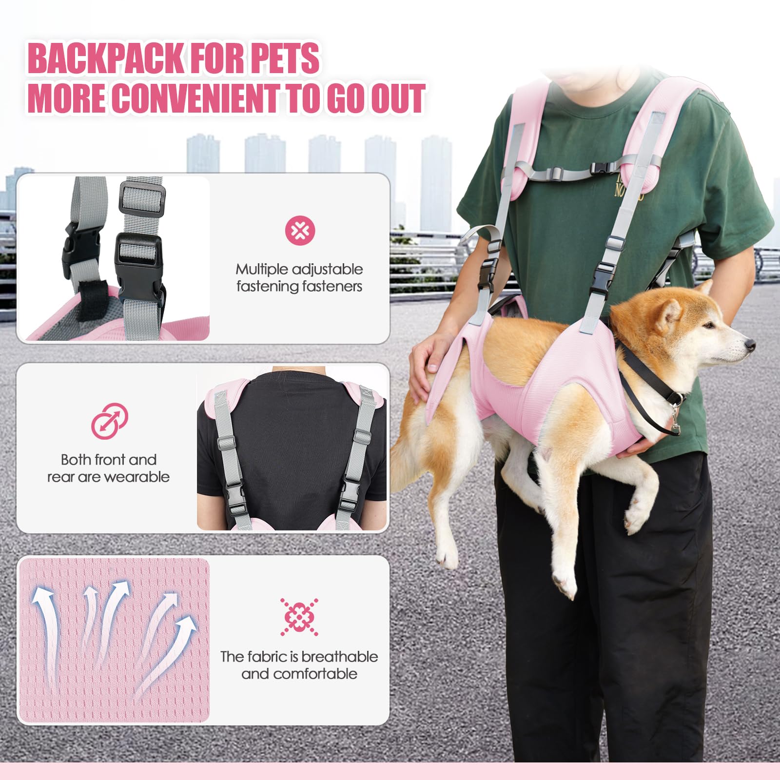 MeiAOBest Dog Carrying Bag,Adjustable Portable Breathable Mesh Cat Dog Shoulder Assist Harness Mobile Backpack for Old Disabled - Image 4