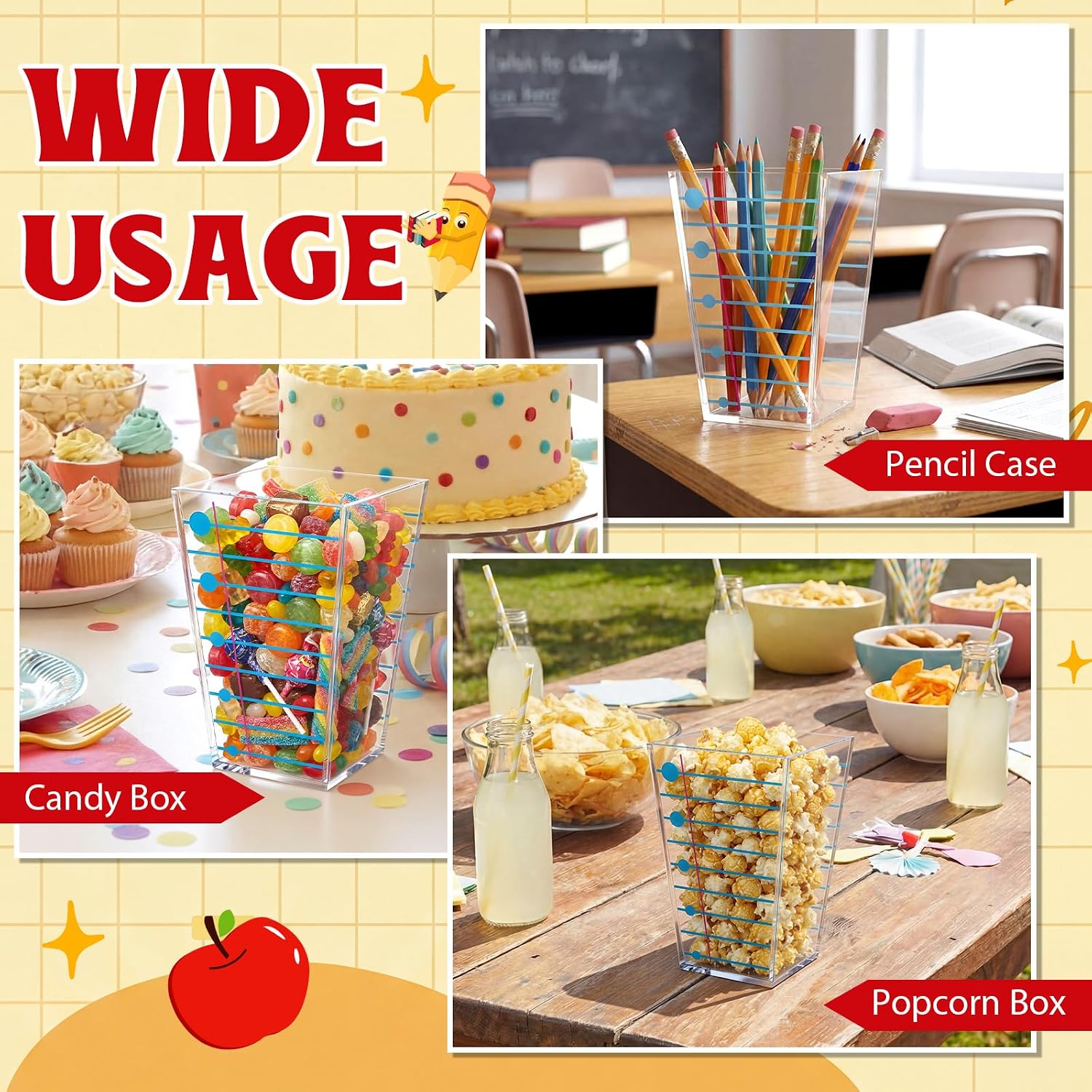 Huwena 12 Set Teacher Appreciation Gifts, Notebook Acrylic Popcorn Box with Thank You Card, Teacher Gift Box Back to School Popcorn Boxes for Classroom First Day of School Party Supplies