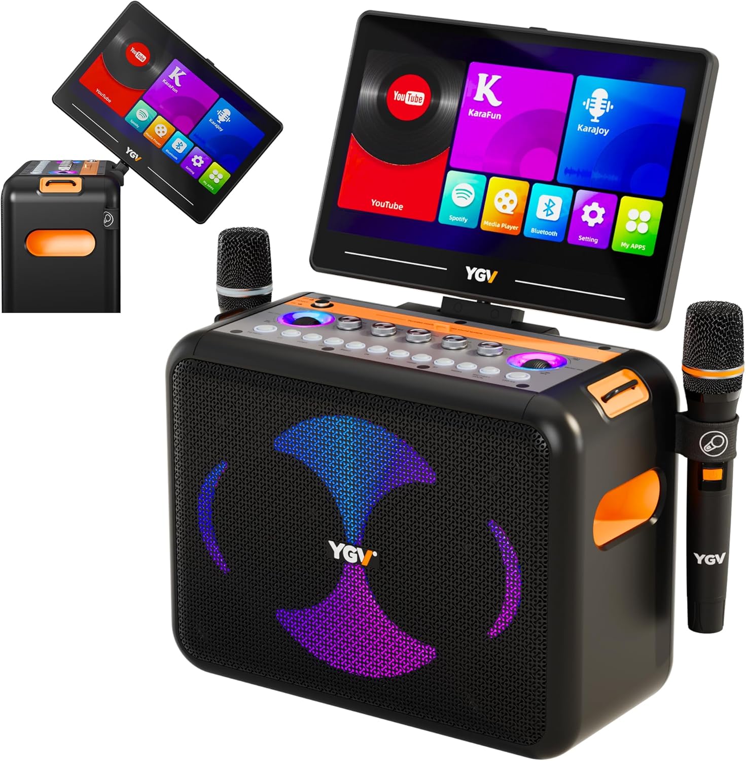 YGV Smart Karaoke Machine for Adults,Professional Karaoke System & Lyrics Display,1080P with 14" Touch Screen,UHF Wireless Mics,800W Peak Power,64GB Karaoke Tablet,Karaoke Speaker for Home/Party