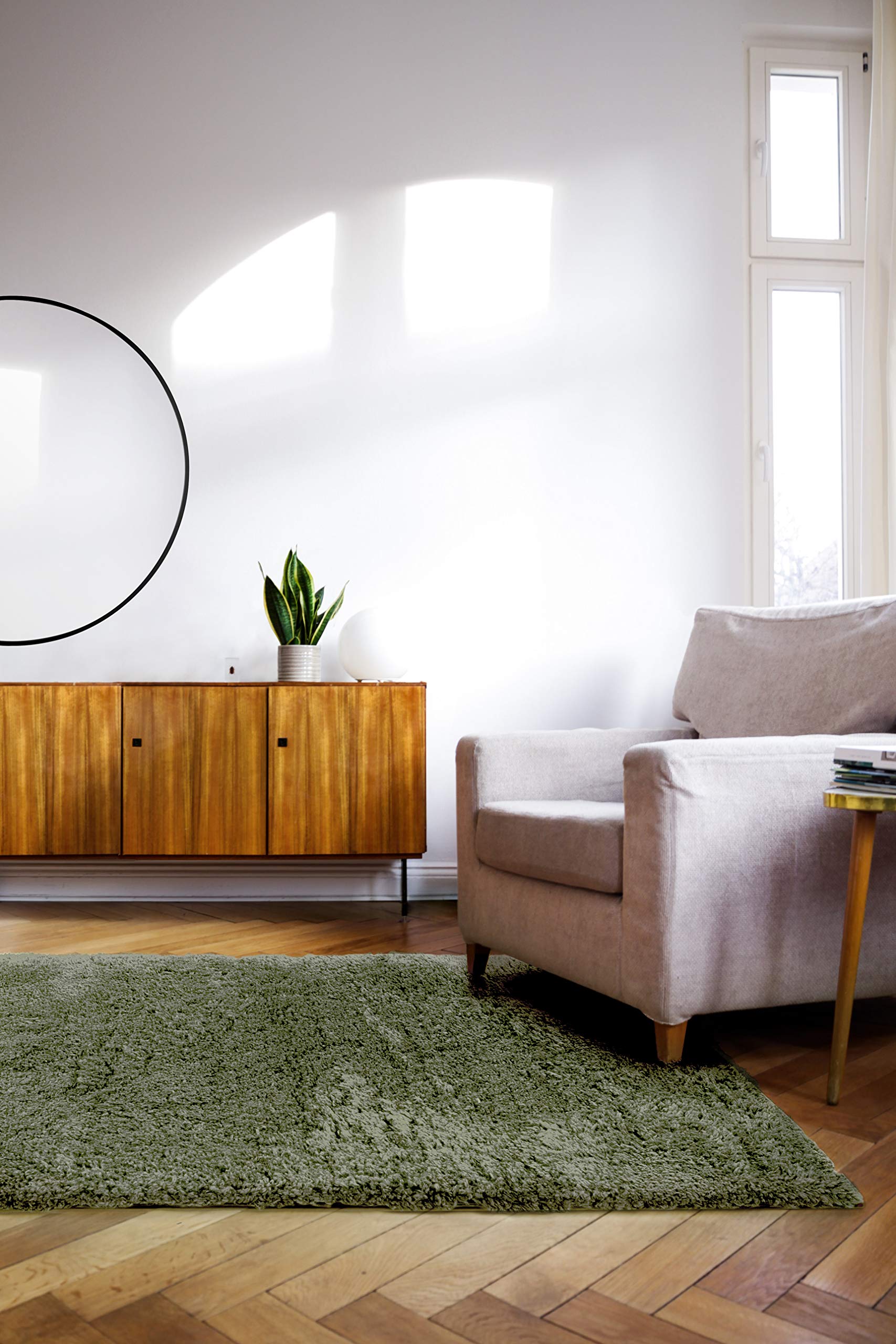 Tappeto Shaggy Supersoffice a Pelo lungo 4.5 cm - Tappeto ideale per SoggiornoSalottoCamera da Letto - Colore: Salvia - Dimensioni: 200 x 300cm