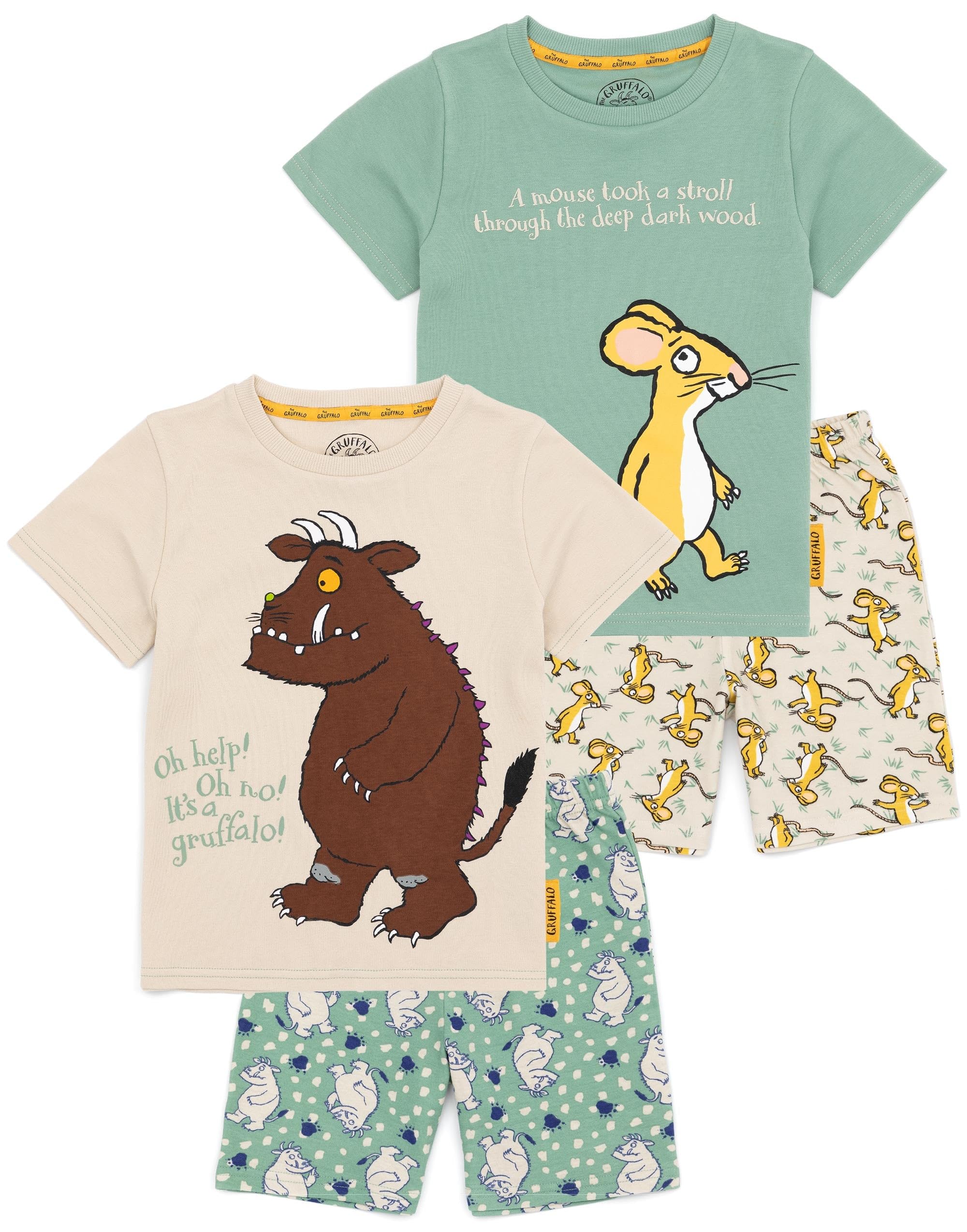 Gruffalo Boys Multicolor The Kids Pyjama Set | 2 Pack Multicoloured Short Sleeve T-Shirt With Shorts Nightwear For & Girls | Mouse Graphic Tv Series Sleepwear Pjs | Merchandise Gift For Children & Toddlers