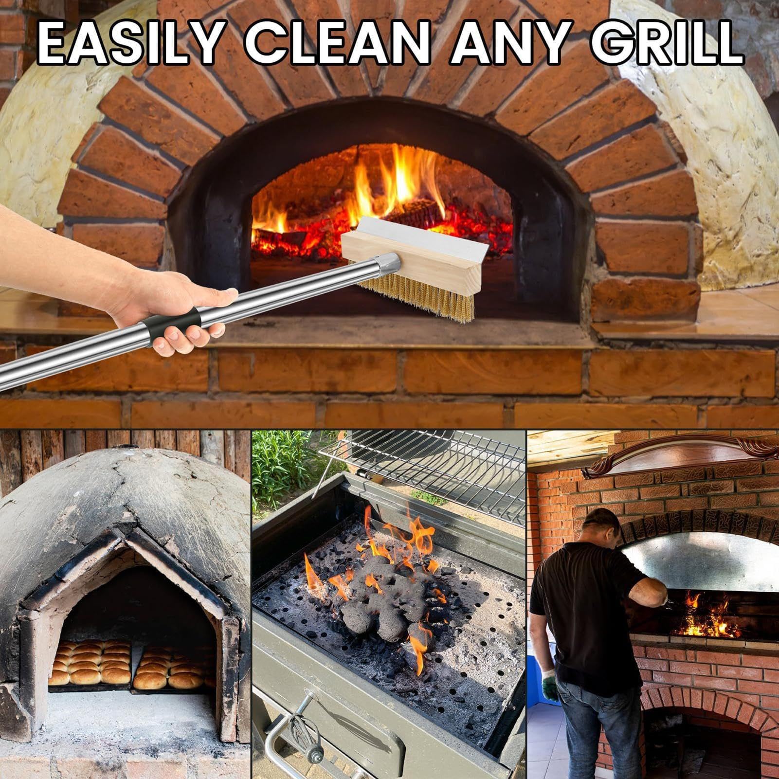 Cepillo para Piedra de Pizza Herramienta de Limpieza Barbacoa Parrilla | Cepillo De Limpieza Para Horno De Pizza De 149 Cm Para Comercial, Exterior, Hogar, Barbacoa