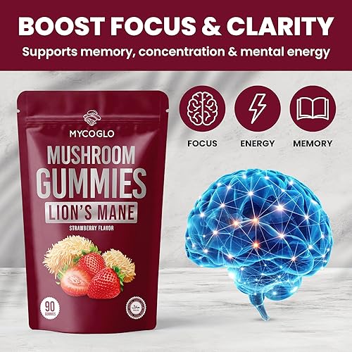 Miniatura 2 de Gomitas orgánicas de melena de león  Deliciosa gomita de melena de león con sabor a fresa  Mezcla de 10 superalimentos de hongos  Apoya la