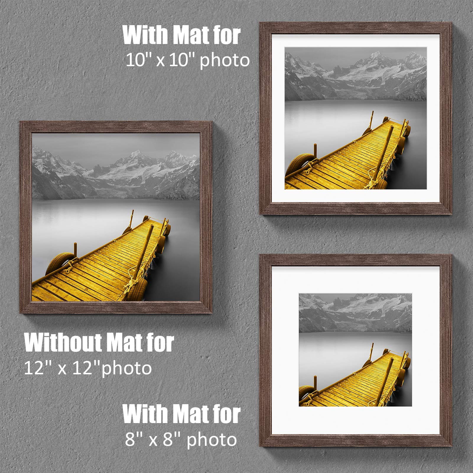 30,5 x cm Bilderrahmen Holz rustikal braun Display Bilder 25,4 20,3 mit Matte oder ohne - je quadratischer Fotorahmen 2 Matten im Used-Look für Wand- Tischmontage, 2er-Set