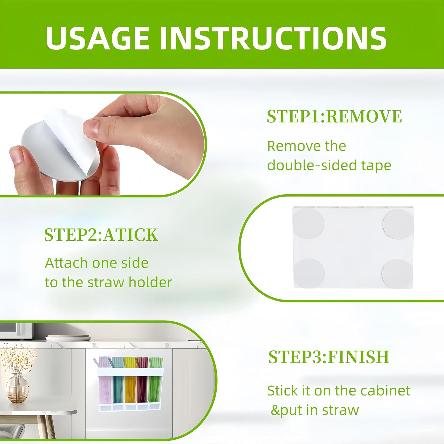 Acrylic Straw Holder for Cabinet, White Reusable Straw Organizer with Double Sided Adhesive Tape and Stickers, Straws Storage Container for Cabinet Door Kitchen Counter Cupboard Fridge