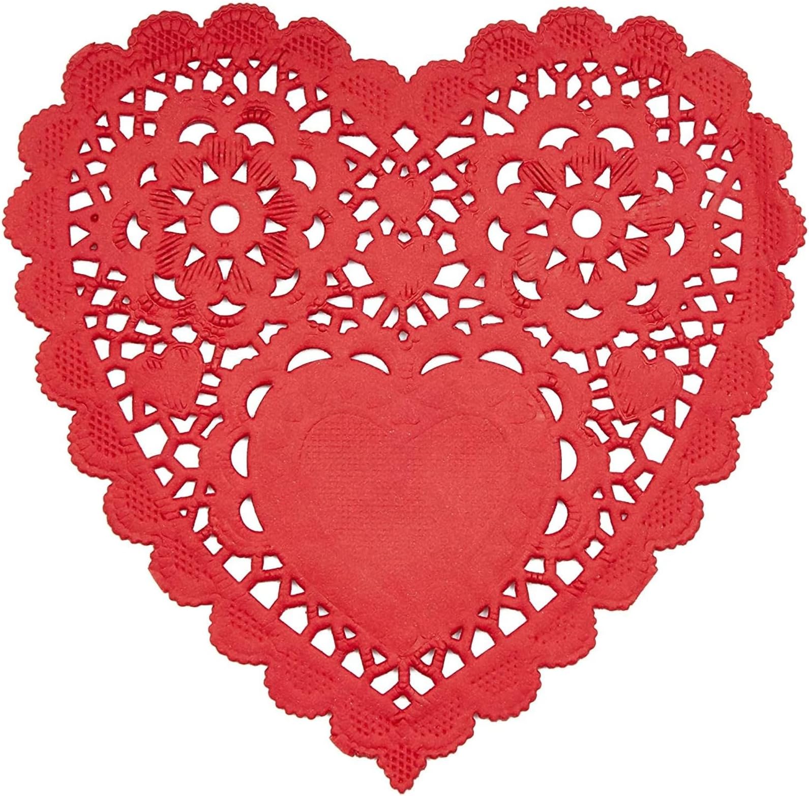 Juvale 200 Pack Heart Shaped Paper Doilies 4" Red Lace